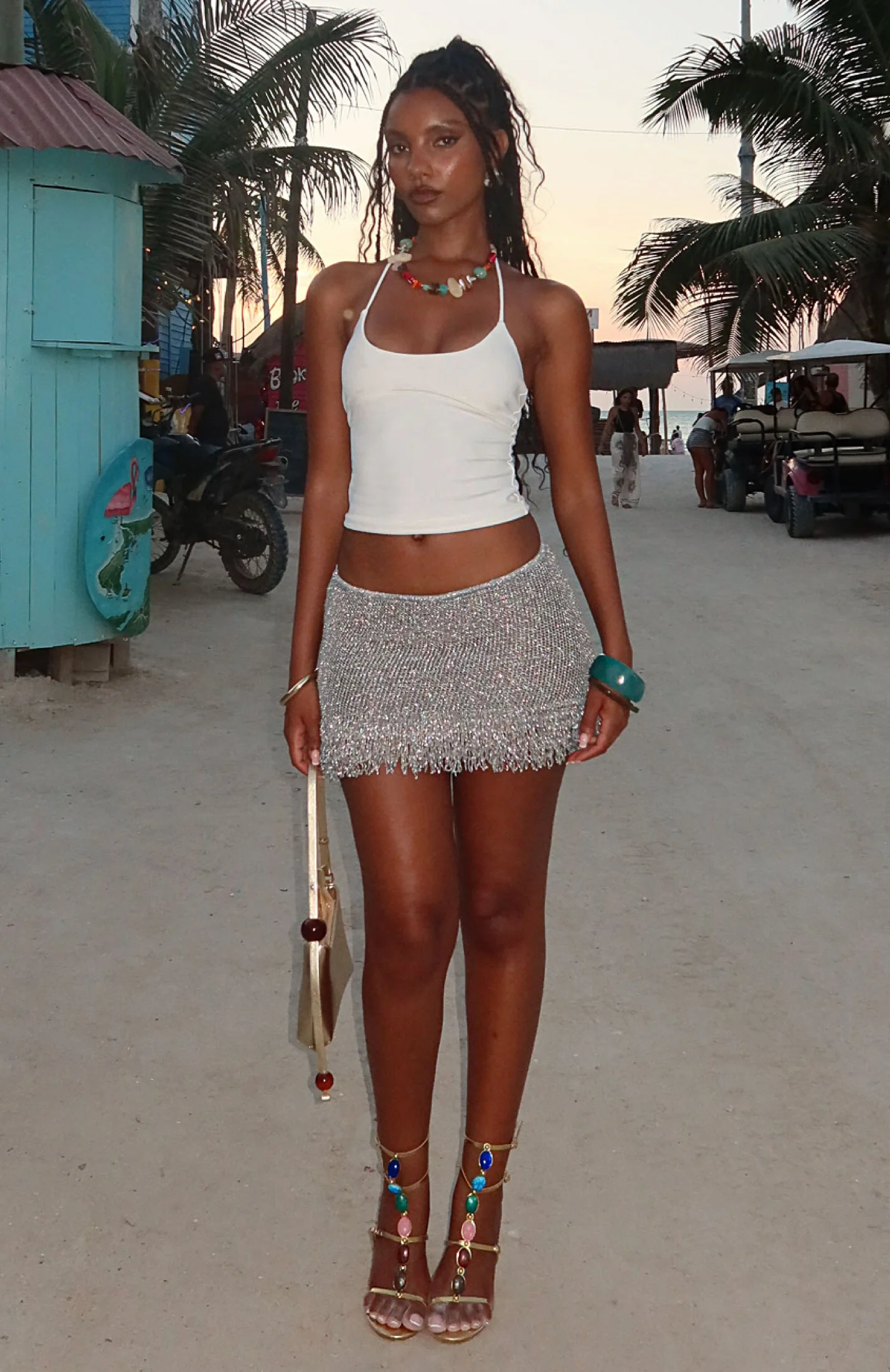 Cha Cha Knit Mini Skirt Silver