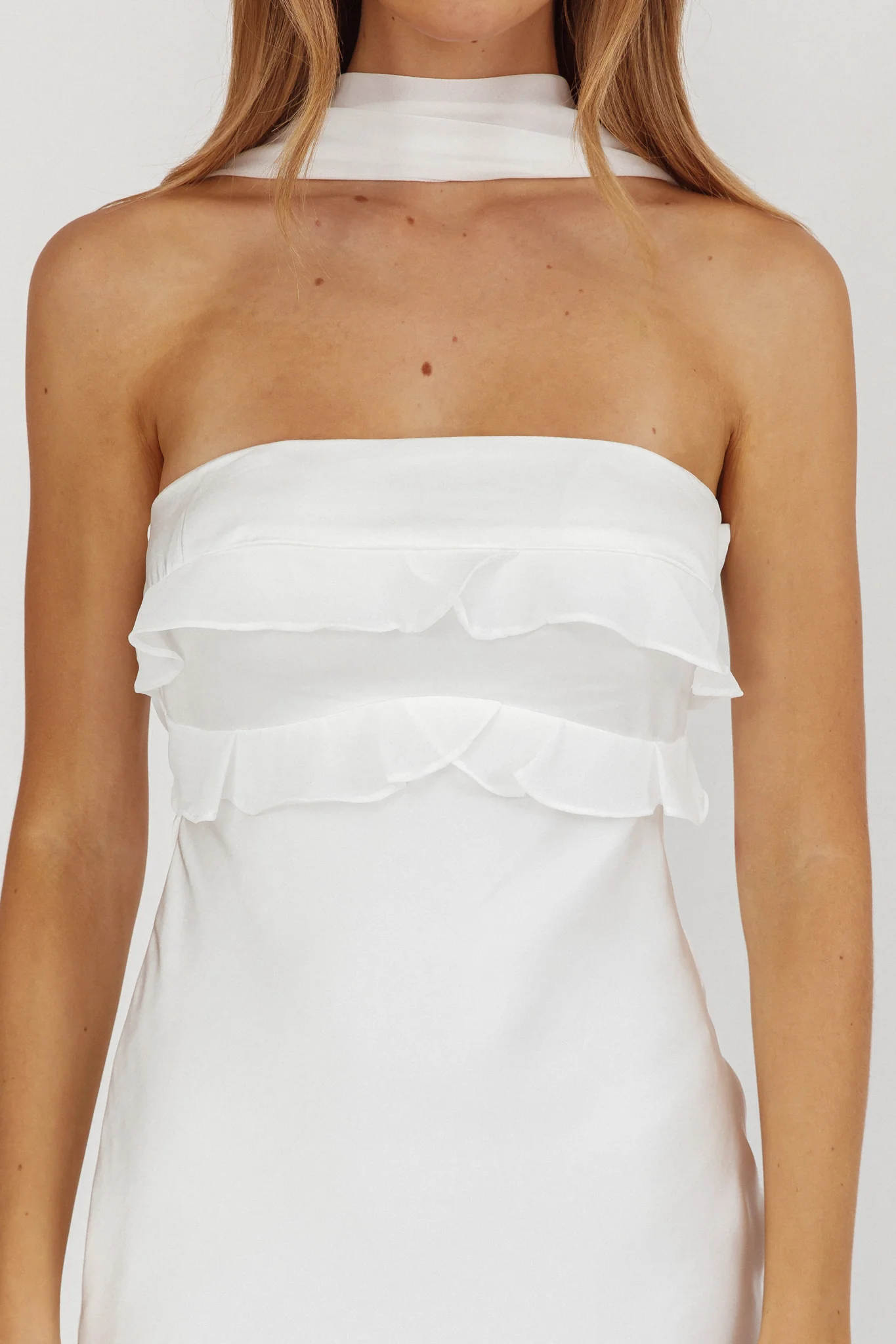 Damsel Reverse Halter Frill Trim Maxi Dress White