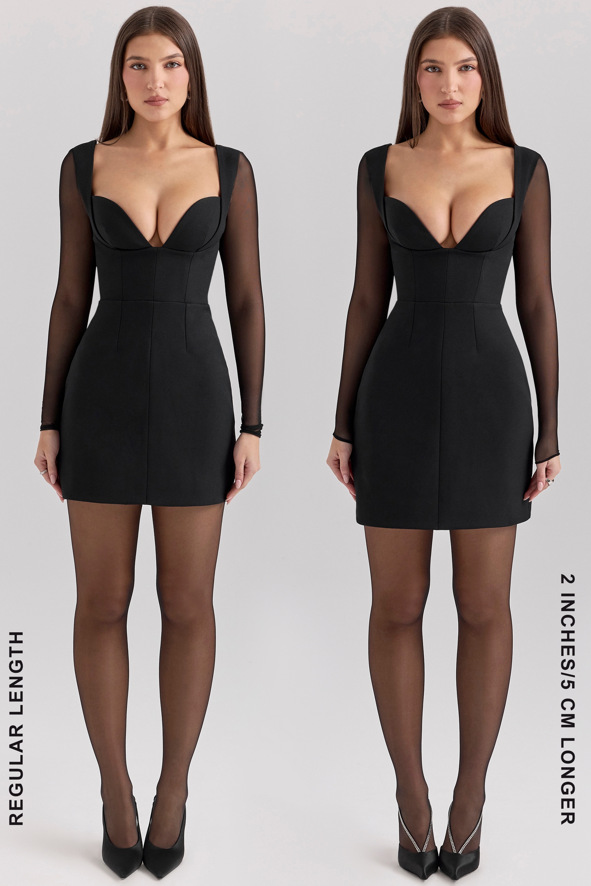 Black Stretch Crepe Plunge Mini Dress