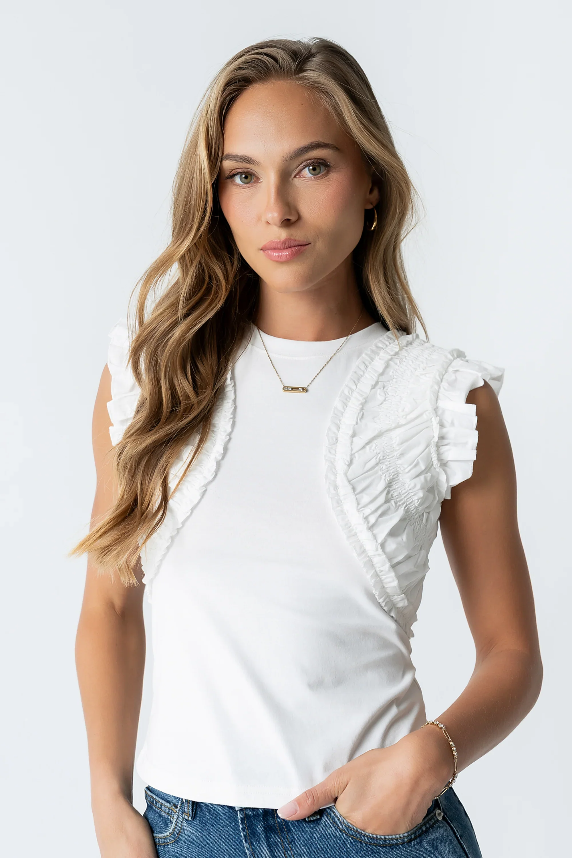 Storie Mixed Media Top in Ivory
