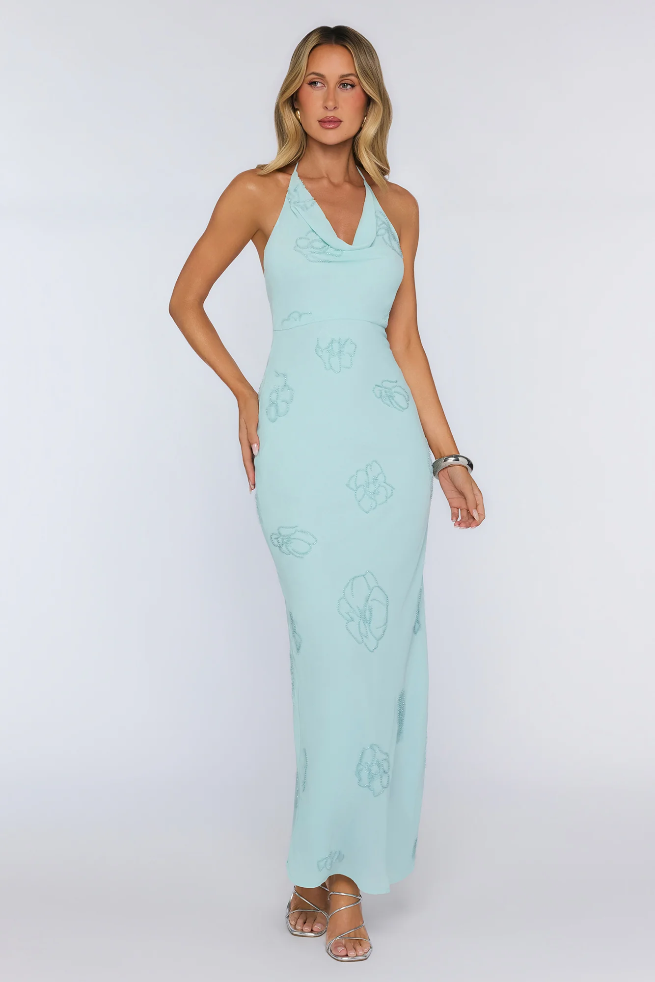 Soft Glow Up Halter Maxi Dress Aqua