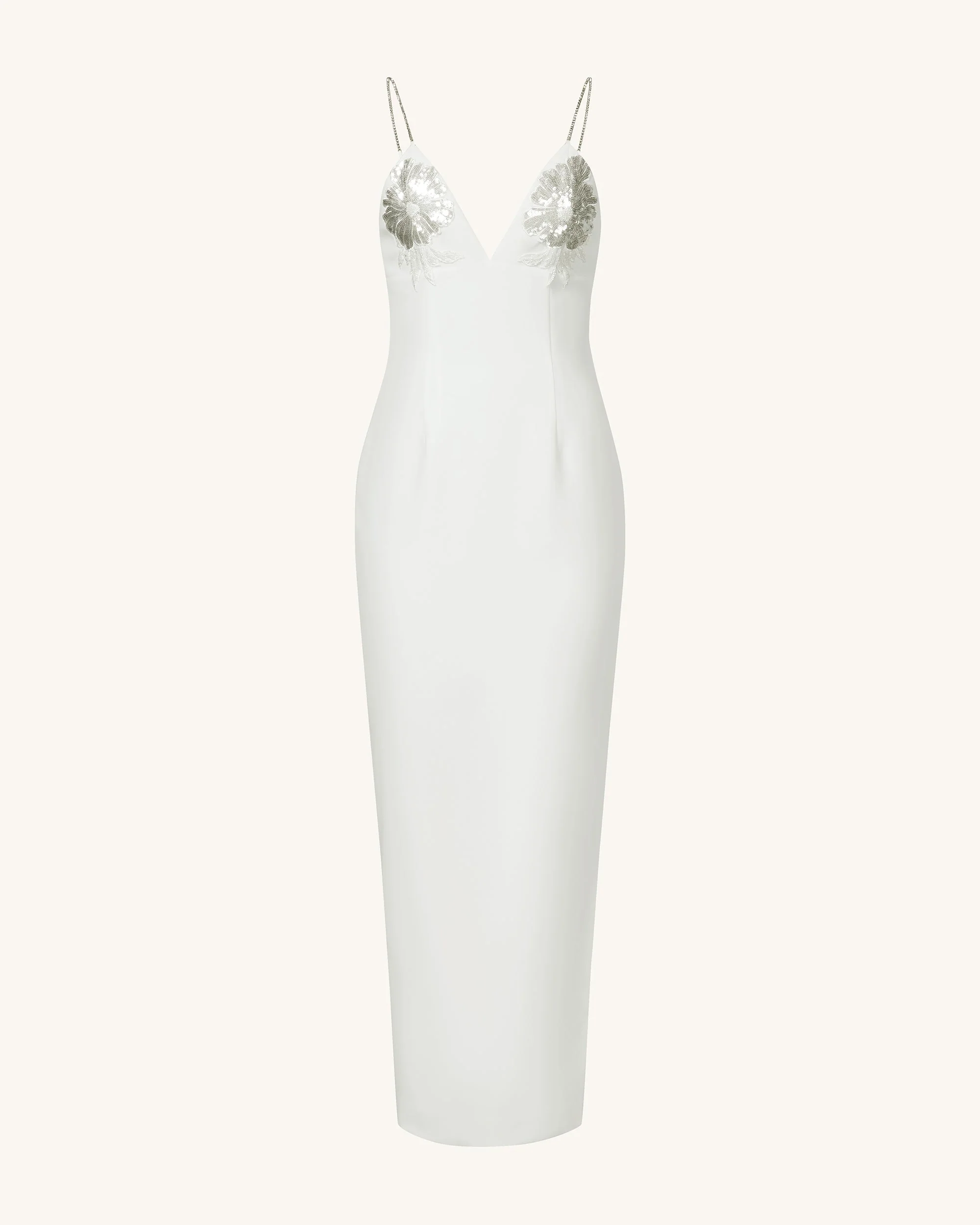 Ayliua Sweetheart-Neckline Rhinestones Embellished White Long Dress - White - FASHION NOB