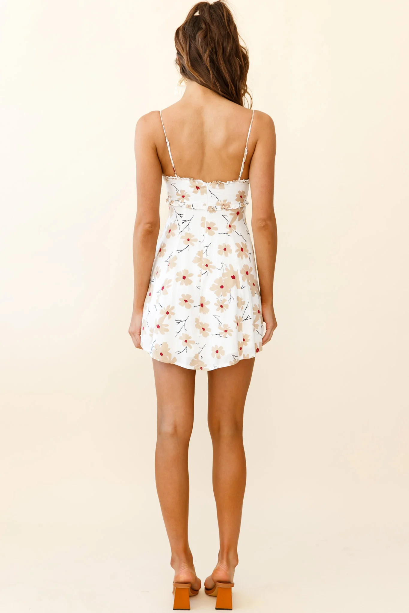 Sail Away Gathered Bust Frill Trim Summer Dress Floral Print White