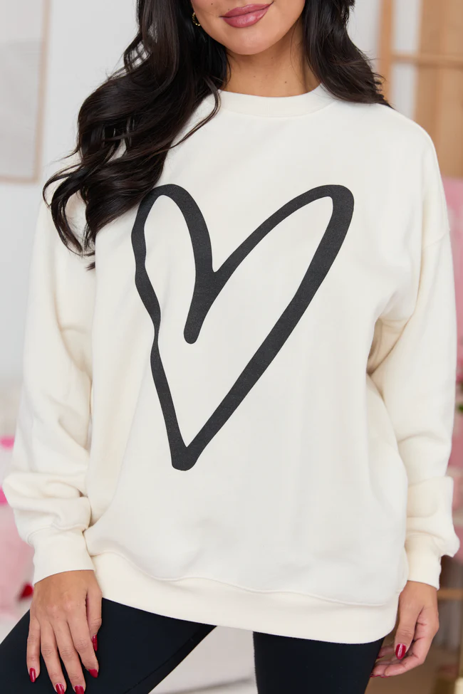 Black Heart Sketch Cream Graphic Sweatshirt