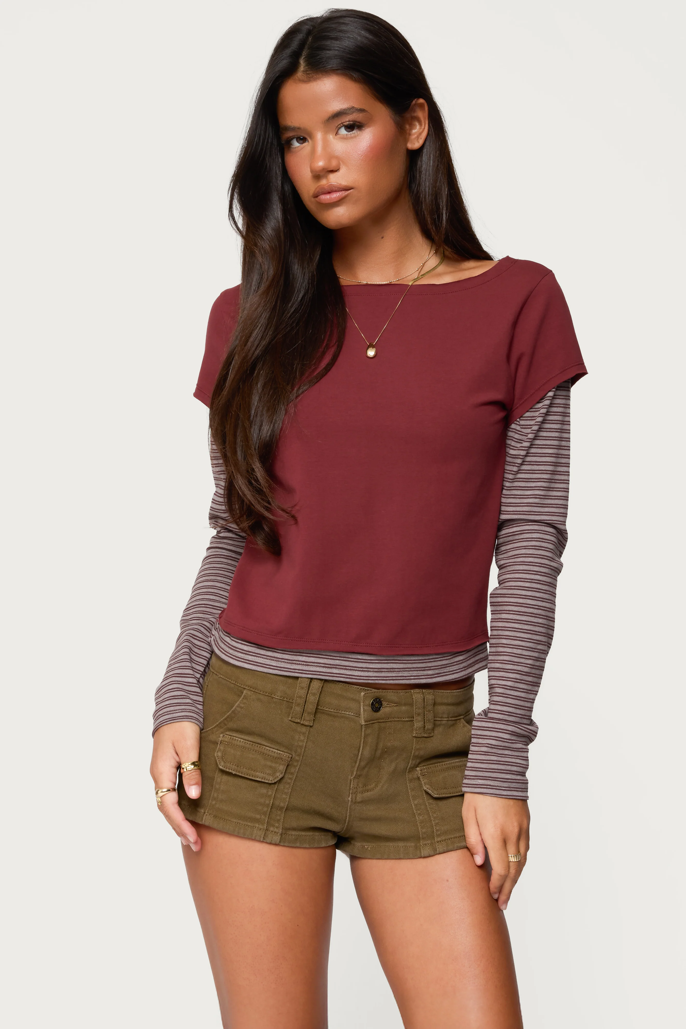 Layered Stripey Long Sleeve T Shirt