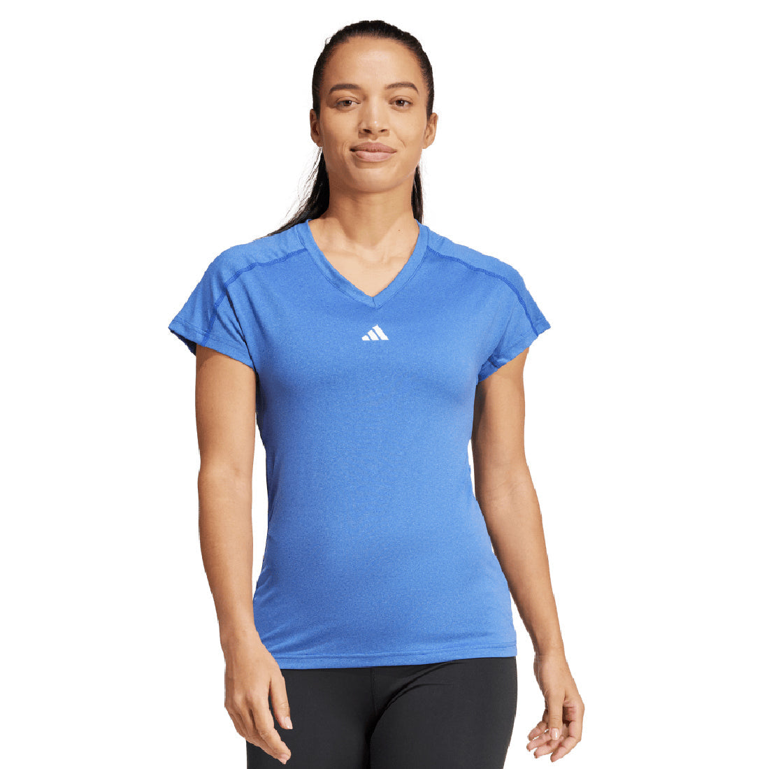 ADIDAS Aeroready Train Essentials Minimal Branding V-Neck Women'S Tee Blue IX1004