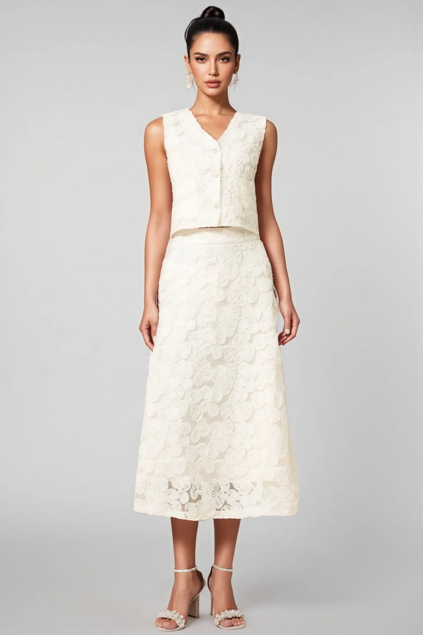 Dixie V-Neck Sleeveless Flowers Top Midi Dress Set