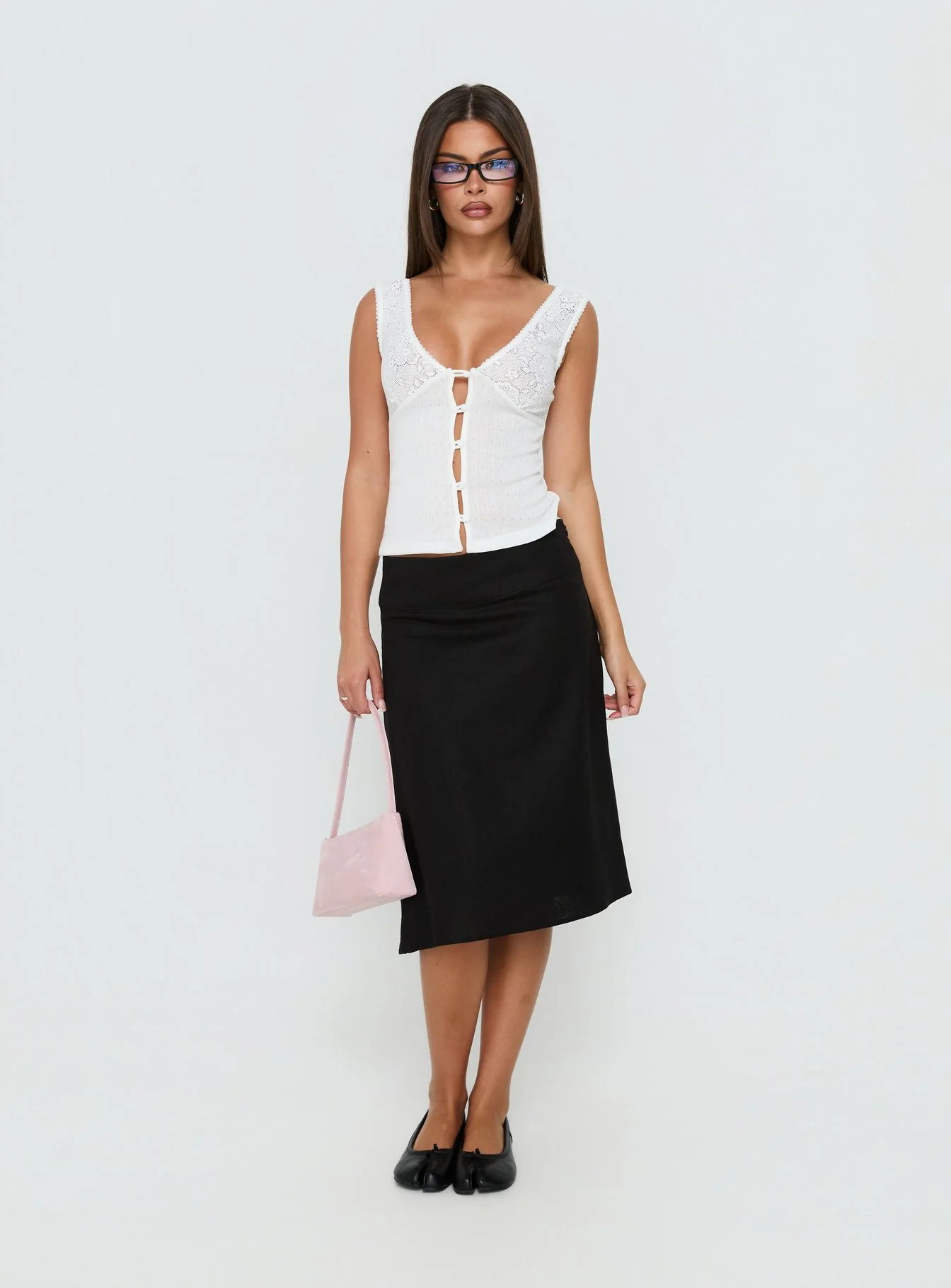 Fillipa Lace Button Down Top White