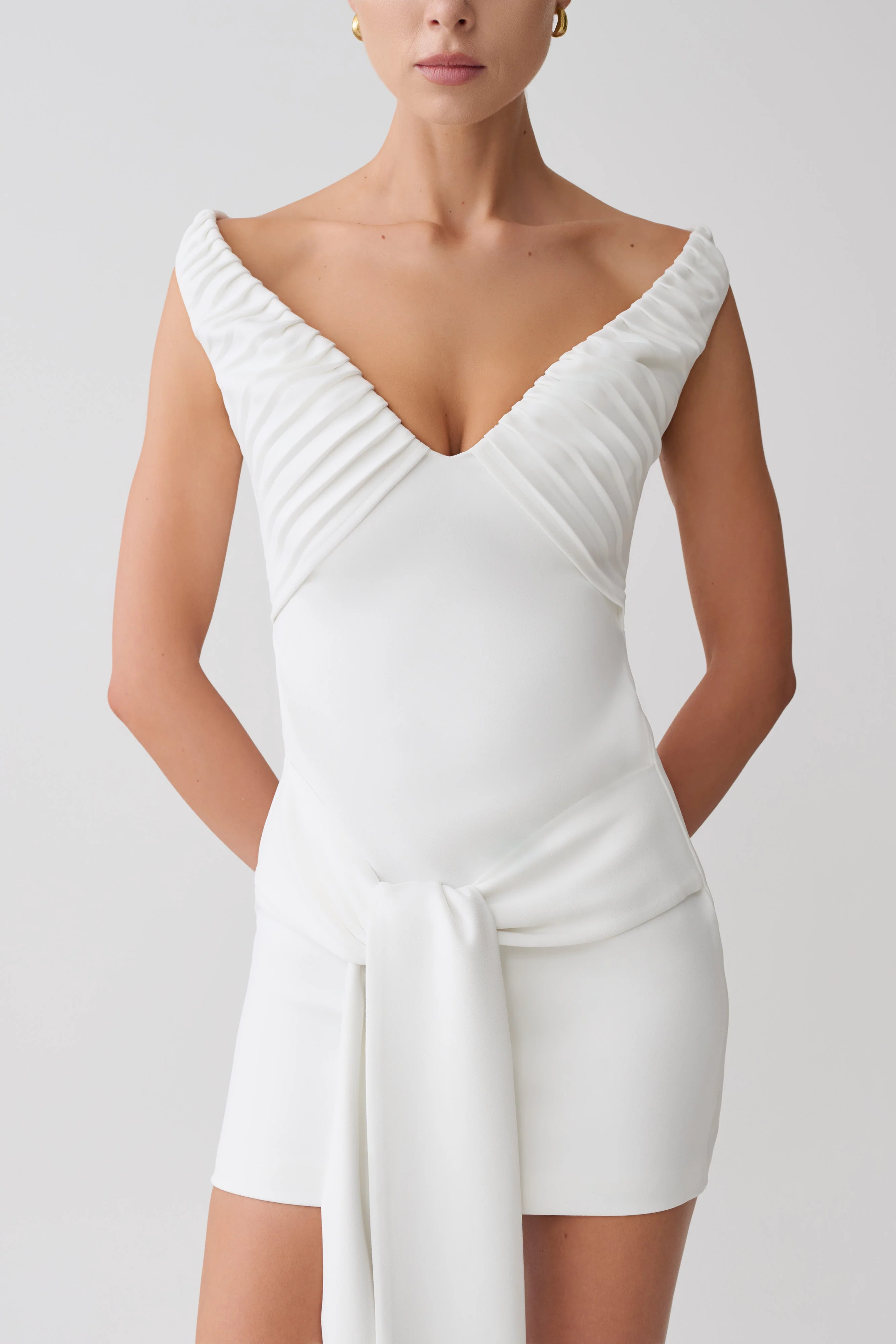 Runa-Off-Shoulder-Mini-Dress-With-Waist-Tie-White