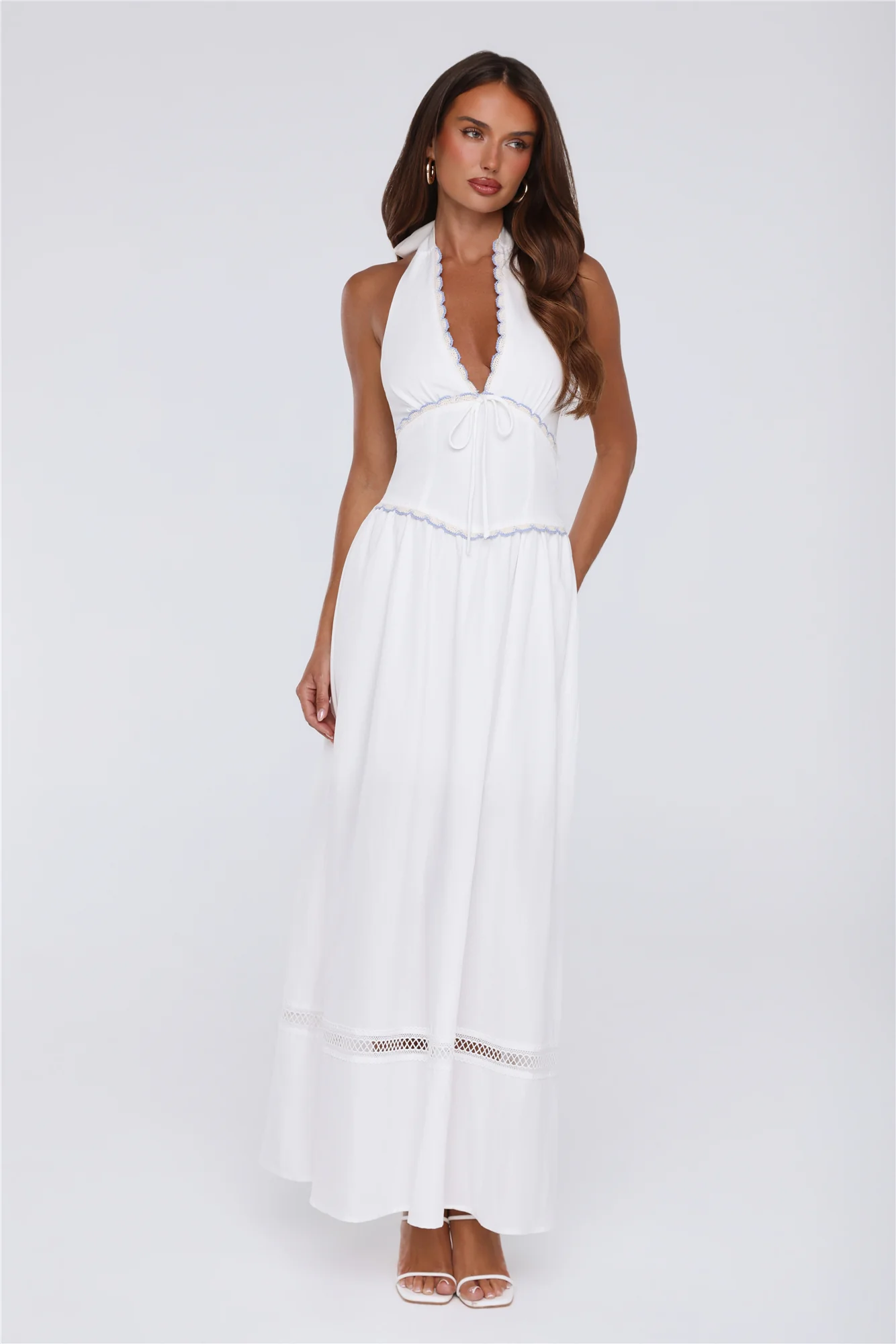 Pastel Promises Halter Maxi Dress White - luluinthesky