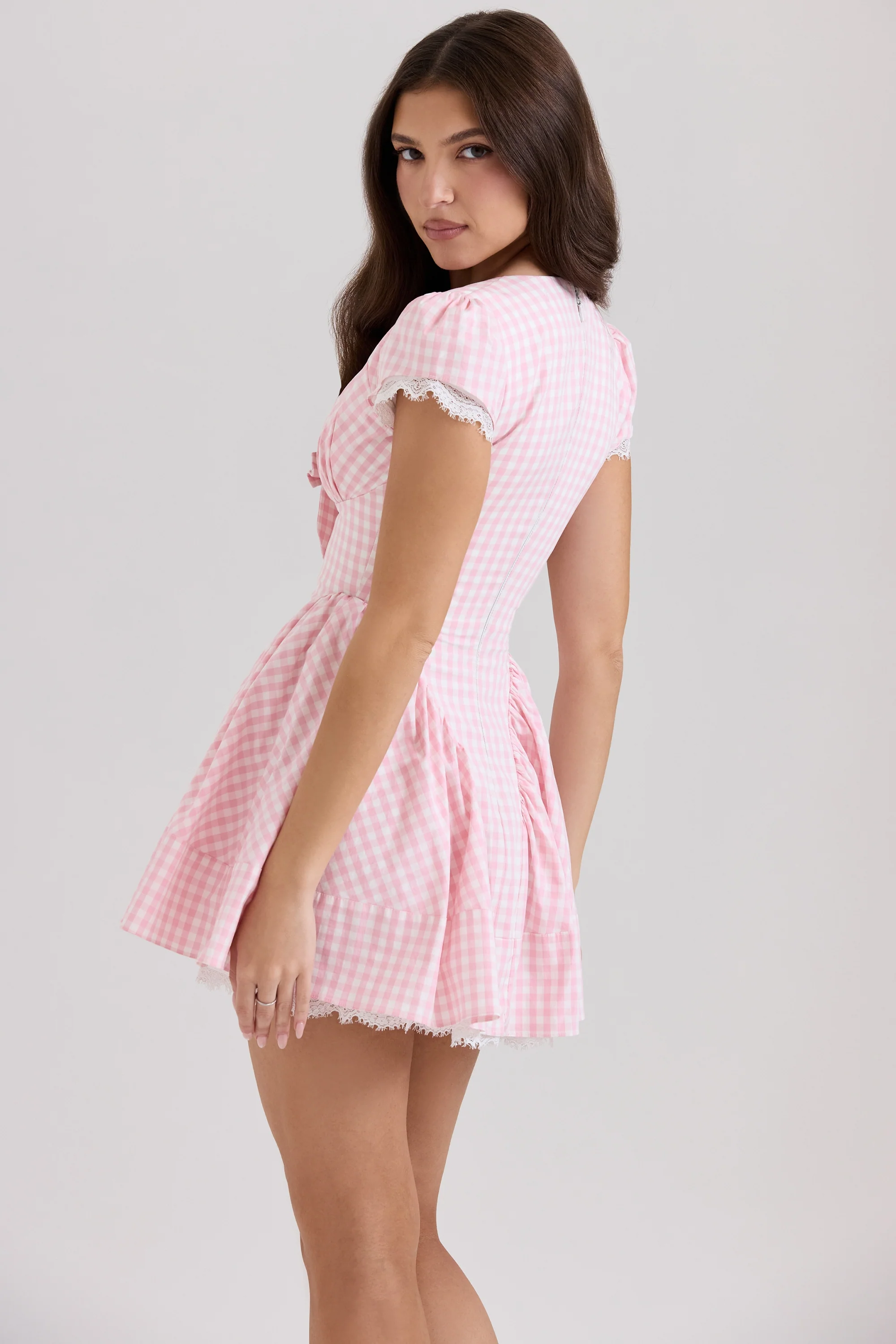 pink gingham cotton mini dress