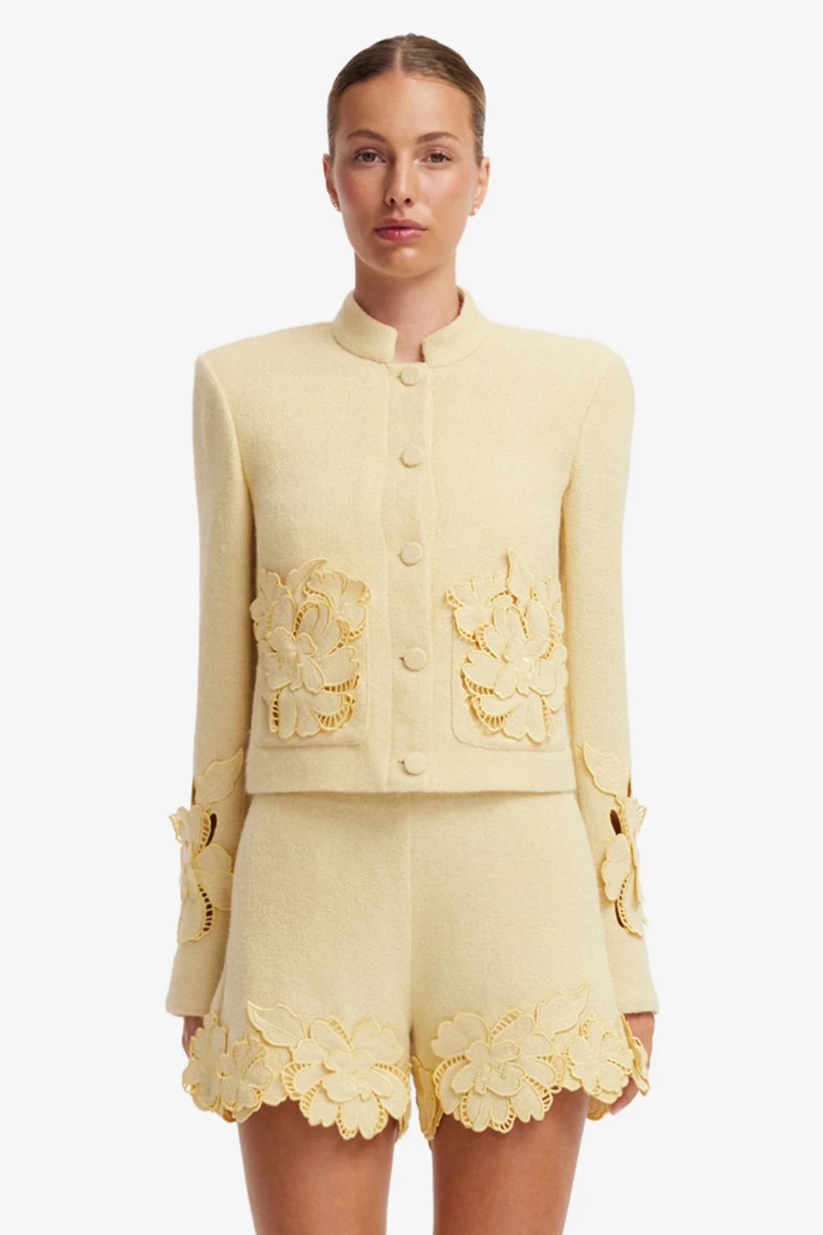 Blythe Appliqué Tweed Jacket - Dusty Yellow