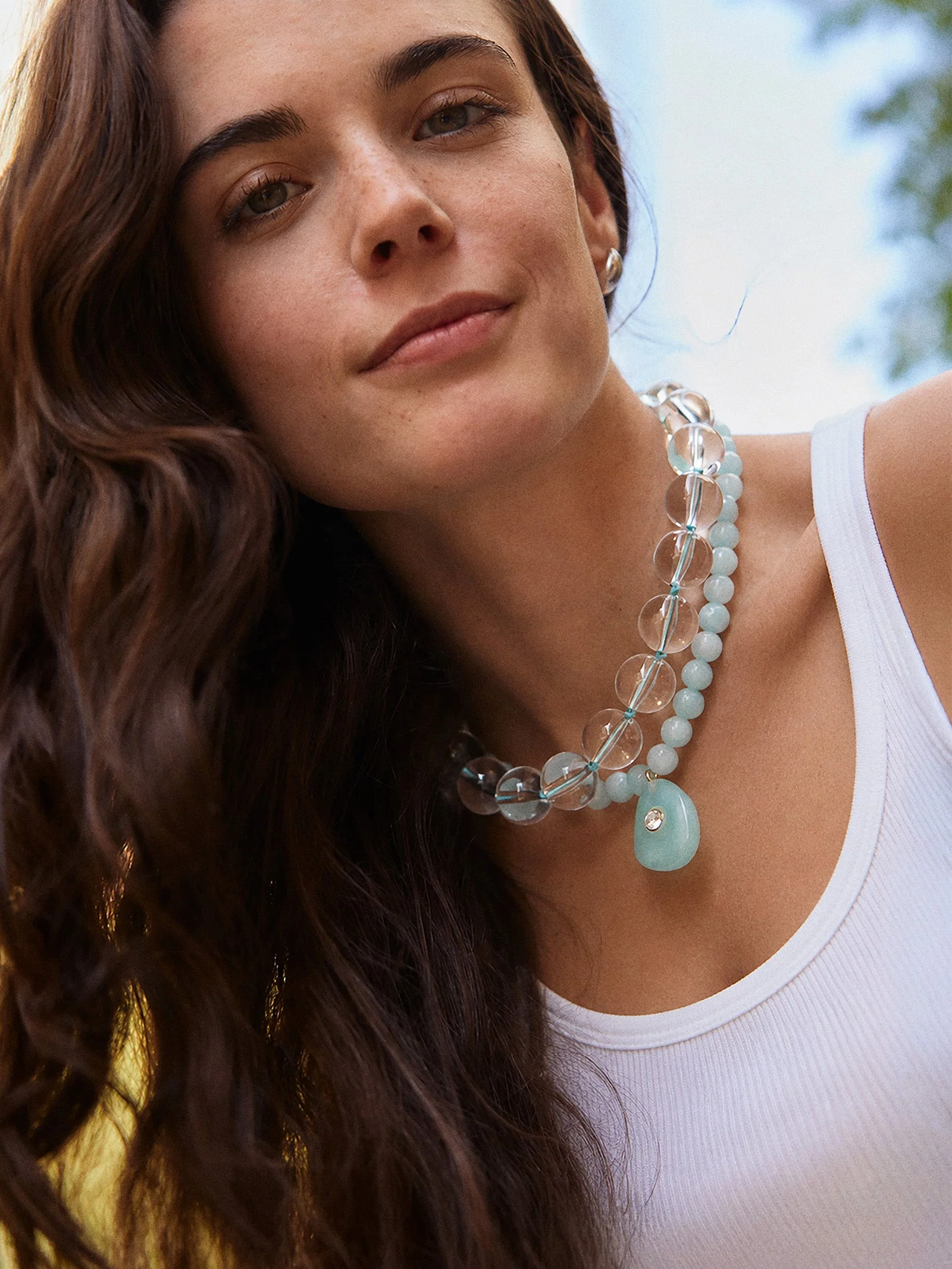 Jamie Semi-Precious Beaded Necklace - Light Turquoise/Jade