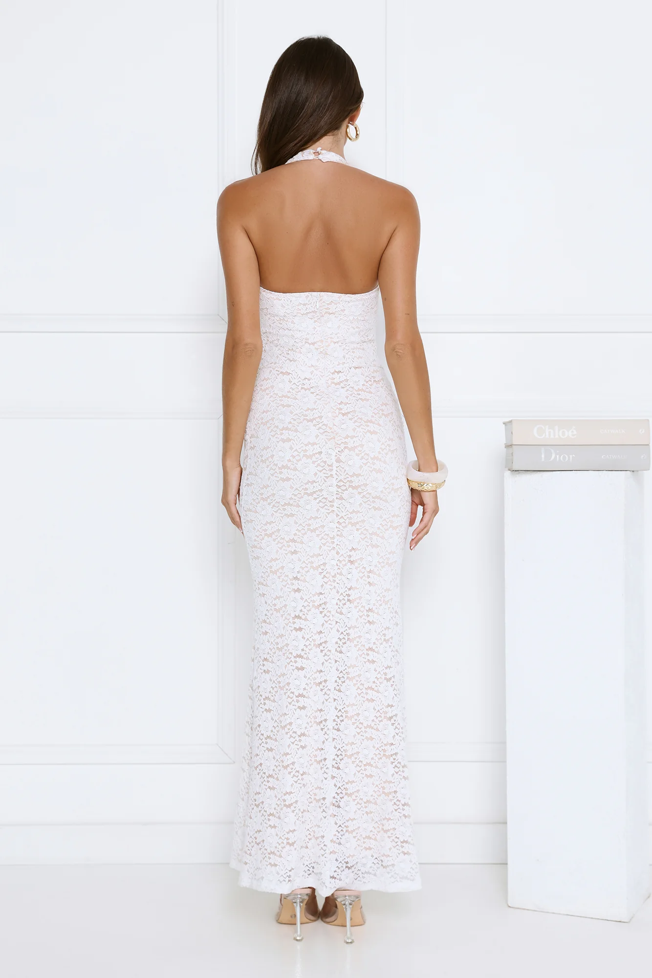 Delicate Daydream Halter Lace Maxi Dress White - luluinthesky