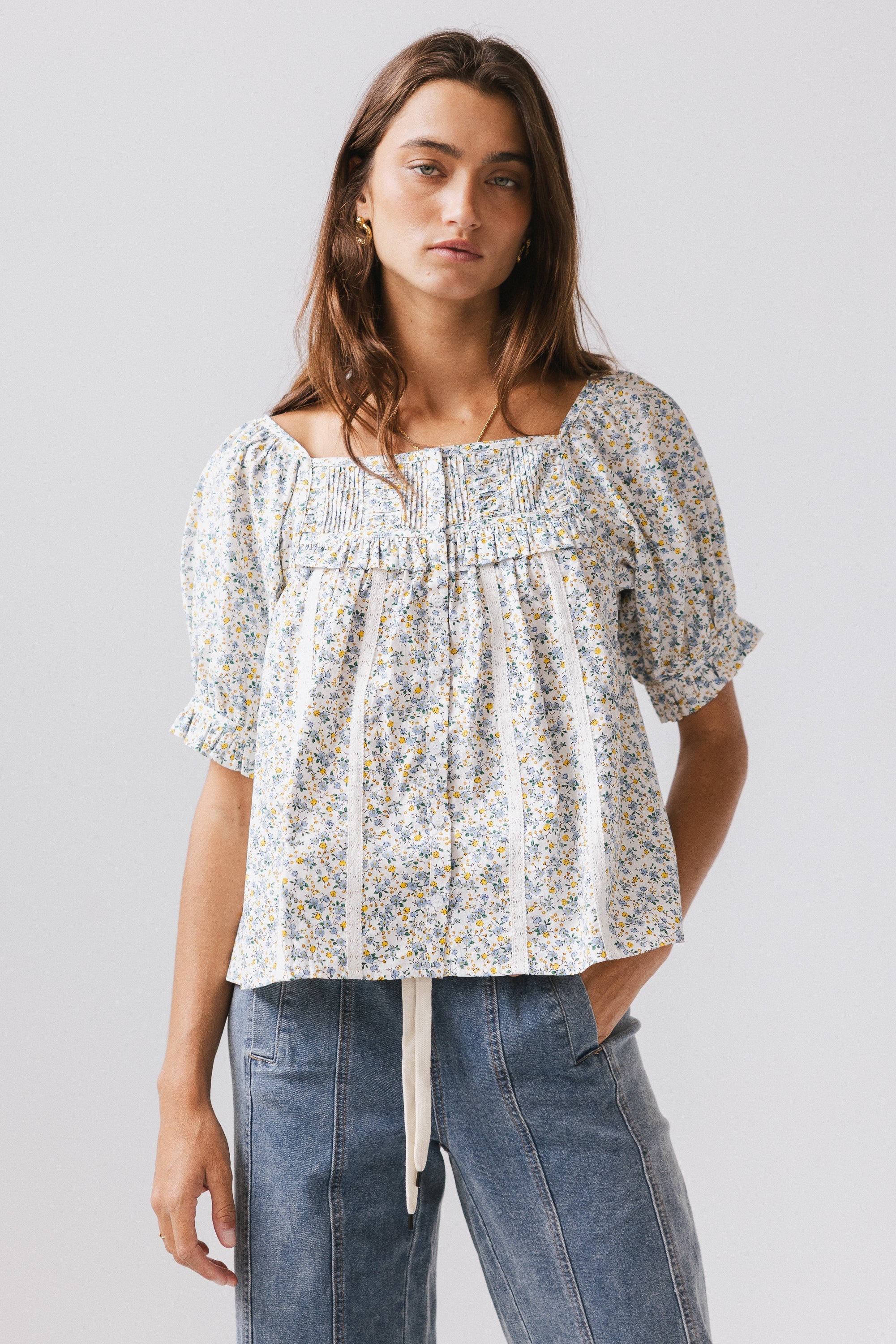 Tiffany Floral Blouse in Blue