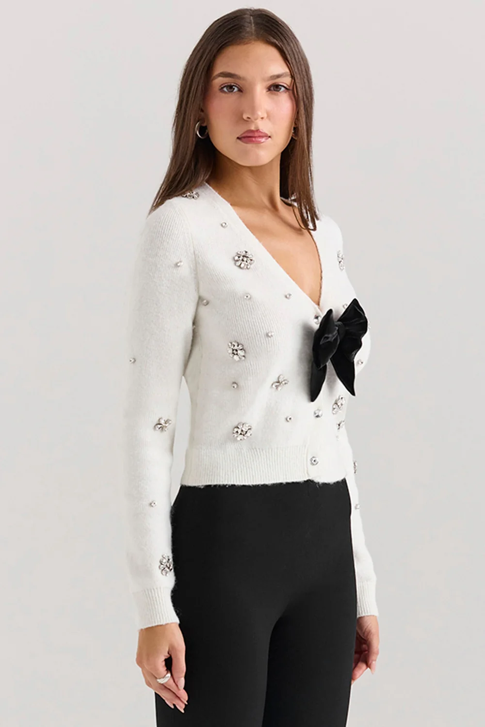 Ivory Soft Mohair Embellished Cardigan