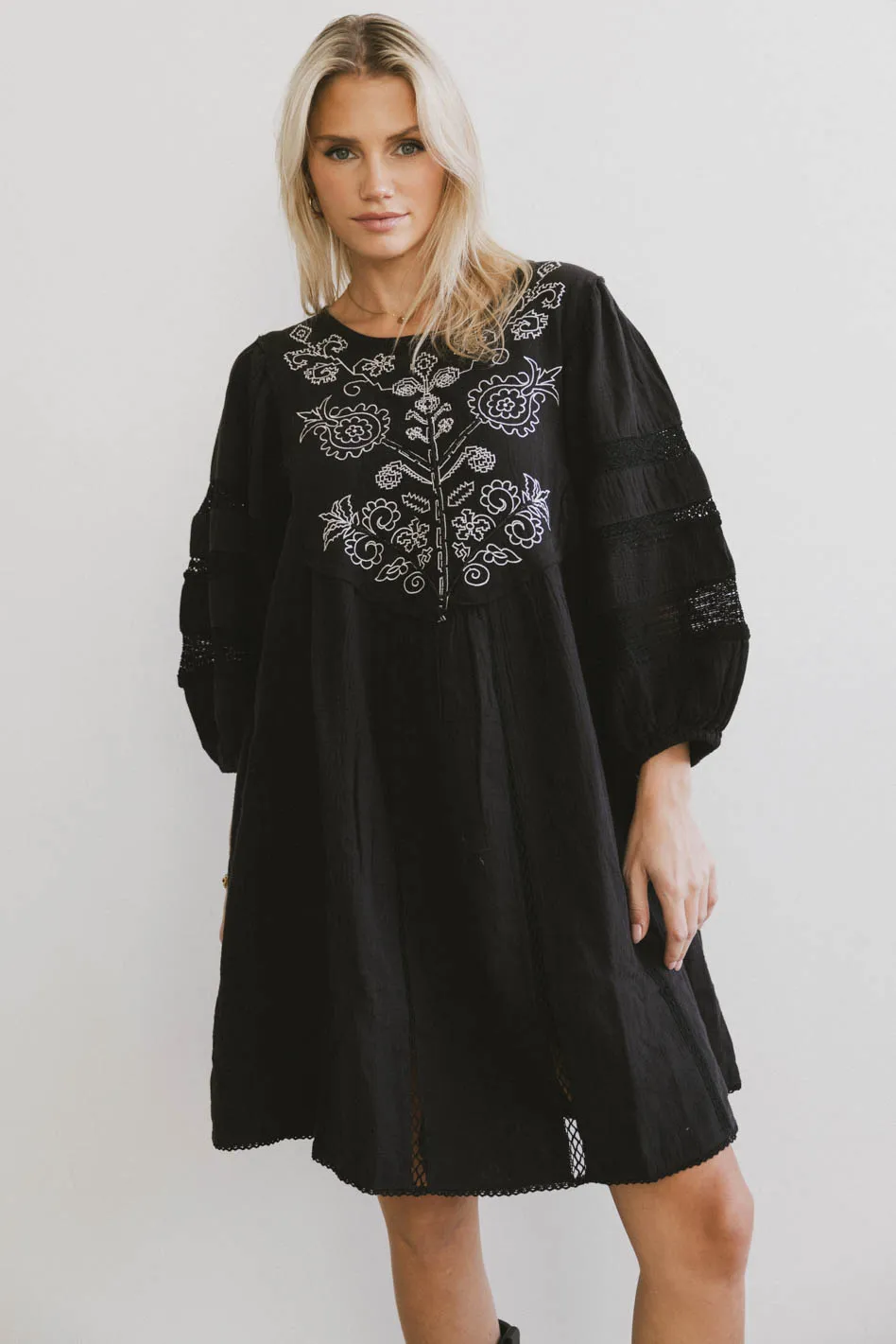 Serendipity Embroidered Midi Dress in Black