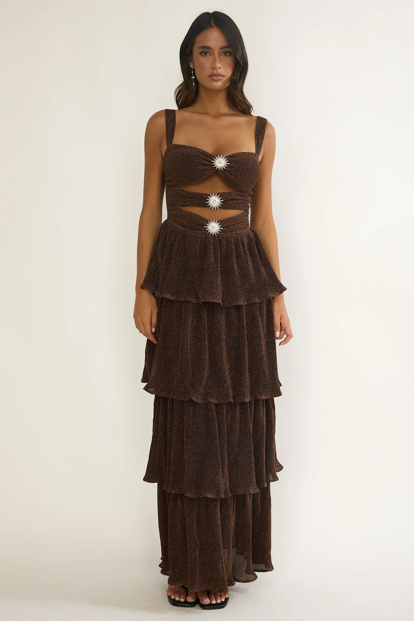 Ceylon Cut-Out Bodice Layered Maxi Dress Bronze - luluinthesky