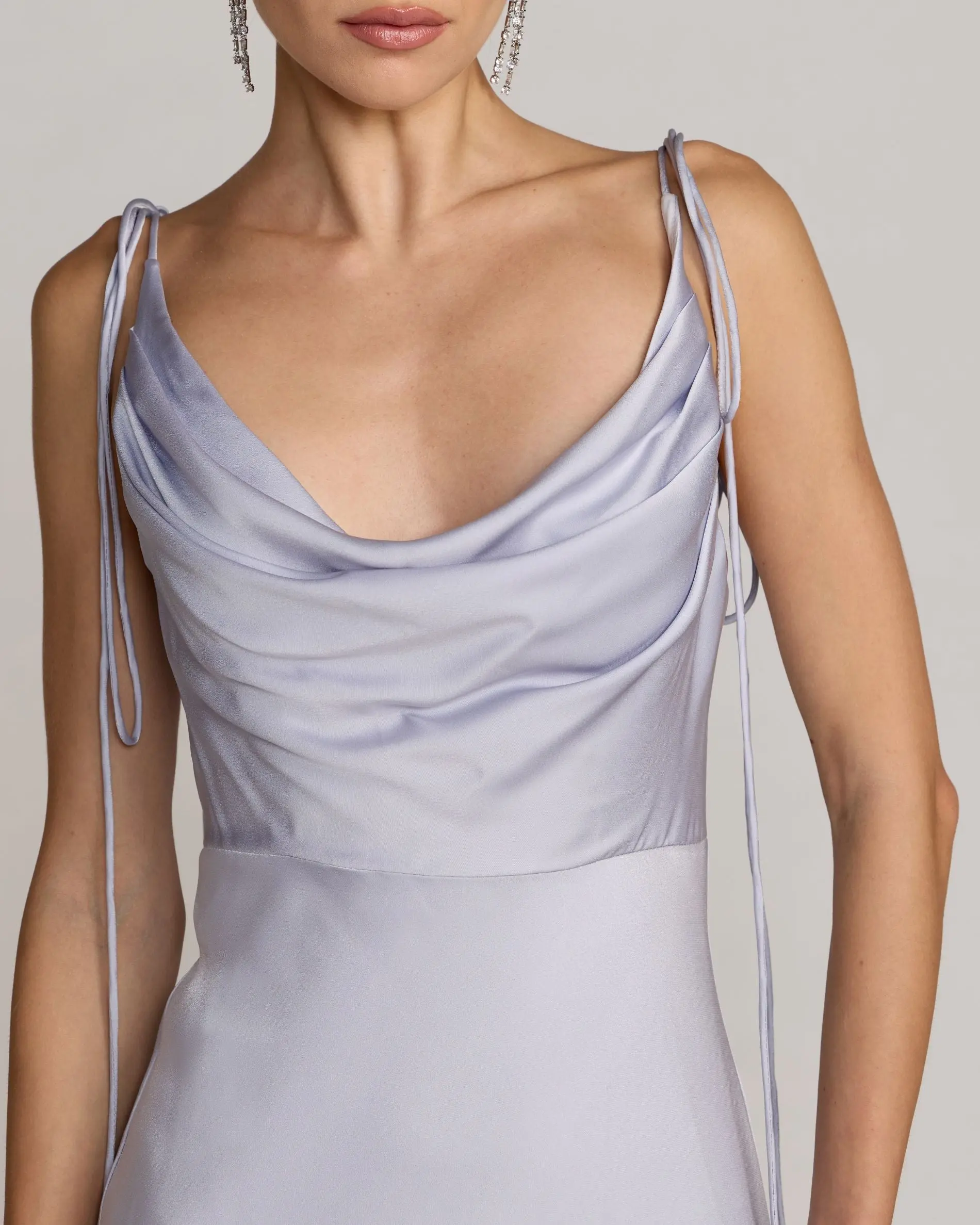 Purple Charmeuse Cowl Gown With Thin Bow Straps