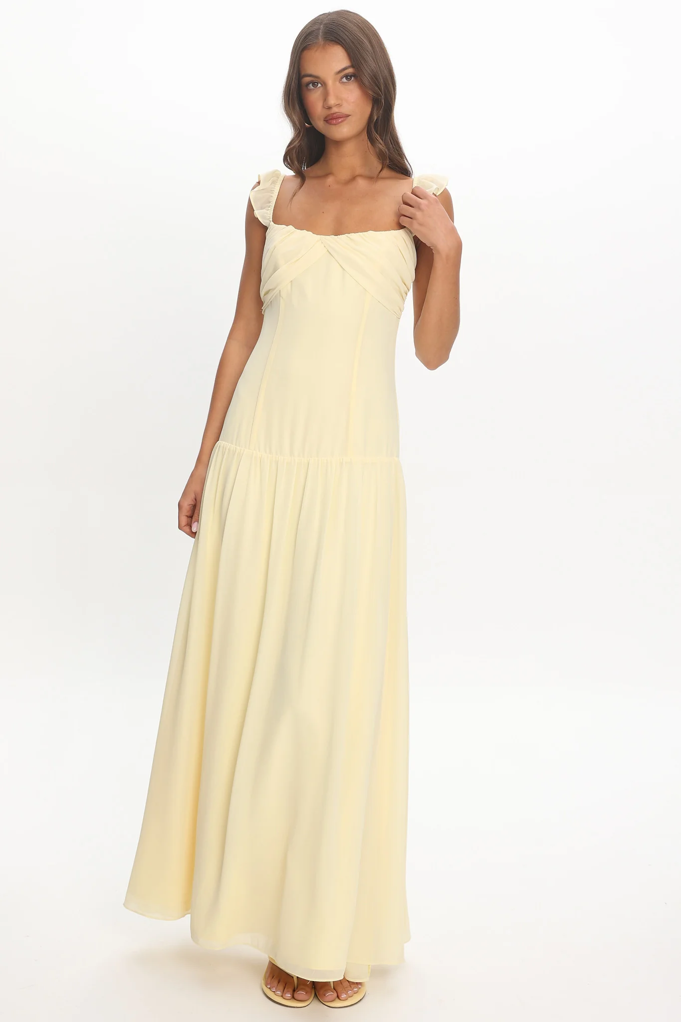 Haisley Drop Waist Ruffle Maxi Dress Butter - FASHION NOB