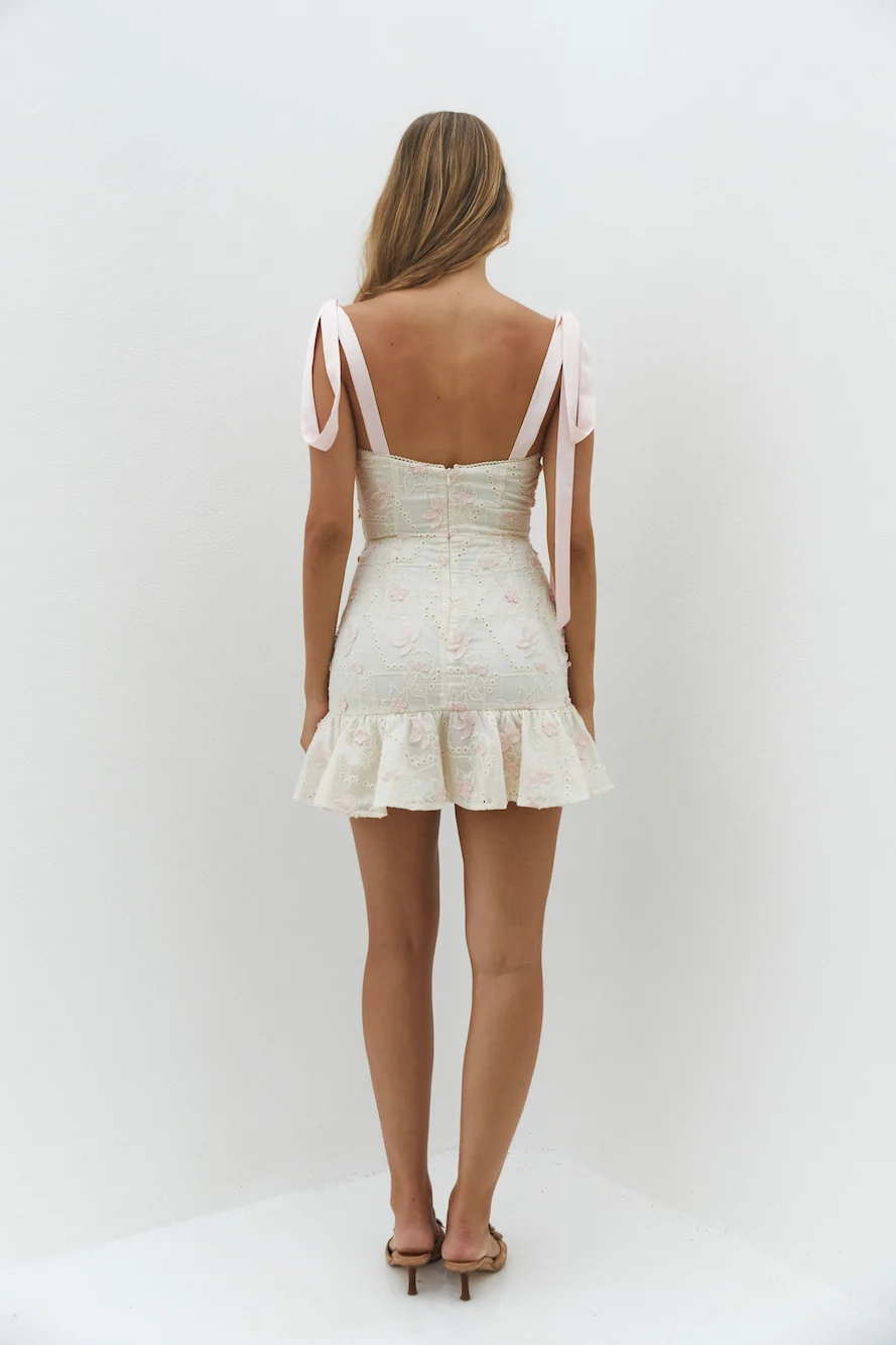 Blossom Embellish Mini Dress Cream