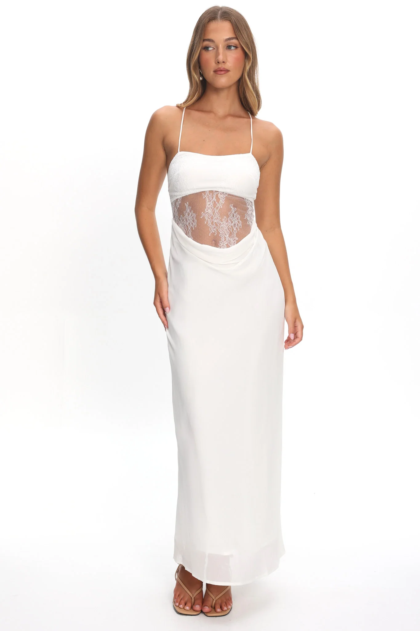These Days Backless Lace Waist Maxi Dress White