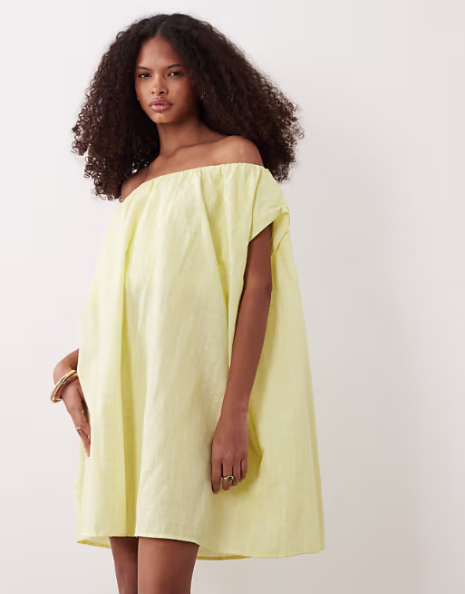 volume puff mini dress in lime plaid print