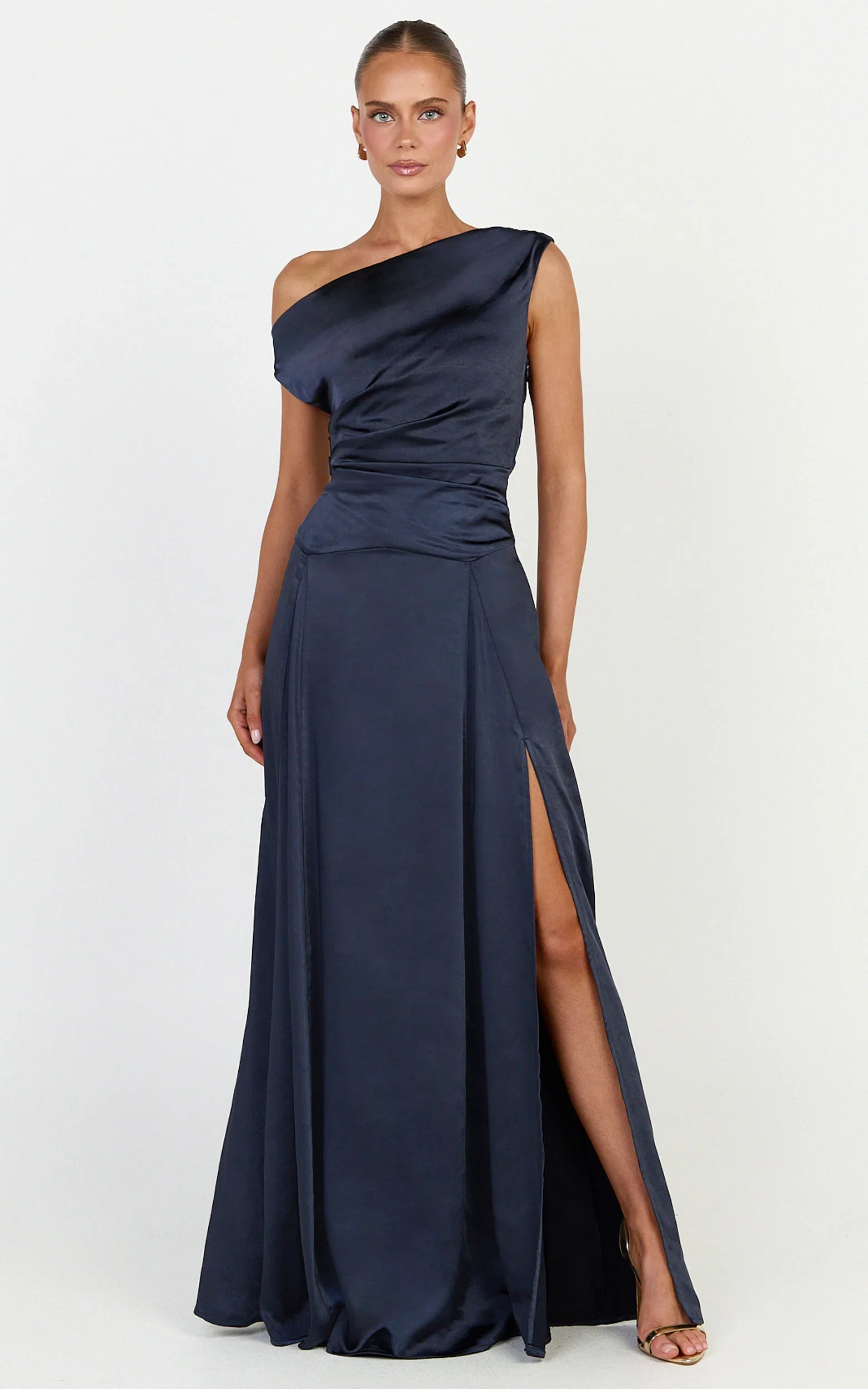 Helena Maxi Dress - Off Shoulder Godet Dress in Navy