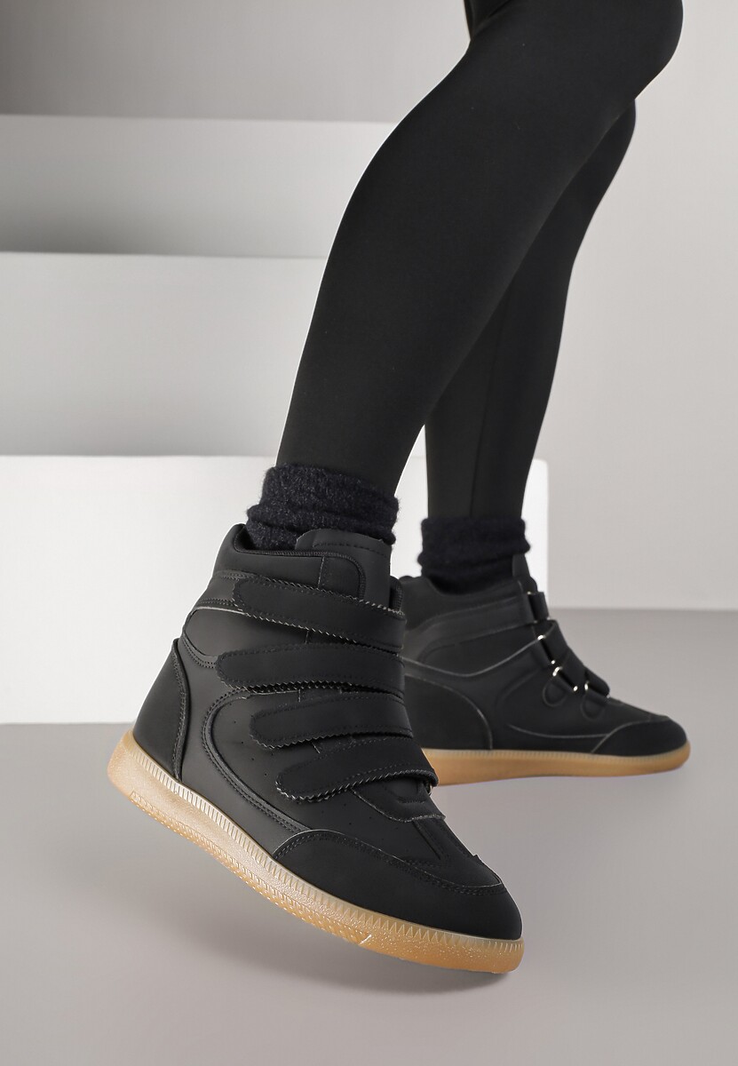 Brązowe Sneakersy na Ukrytym Koturnie Ozdobione Przeszyciami Tlavie