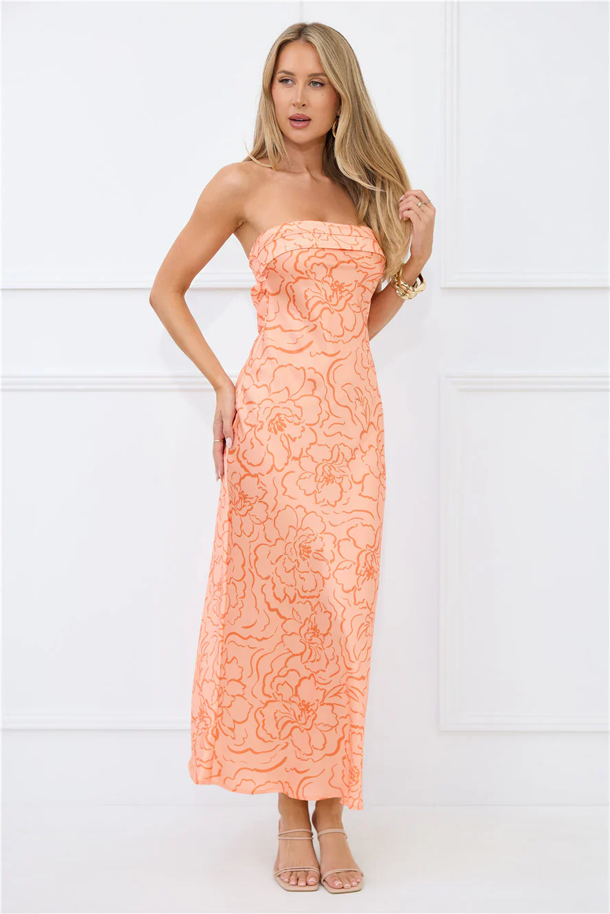 Sunburst Sparkle Strapless Satin Maxi Dress Orange