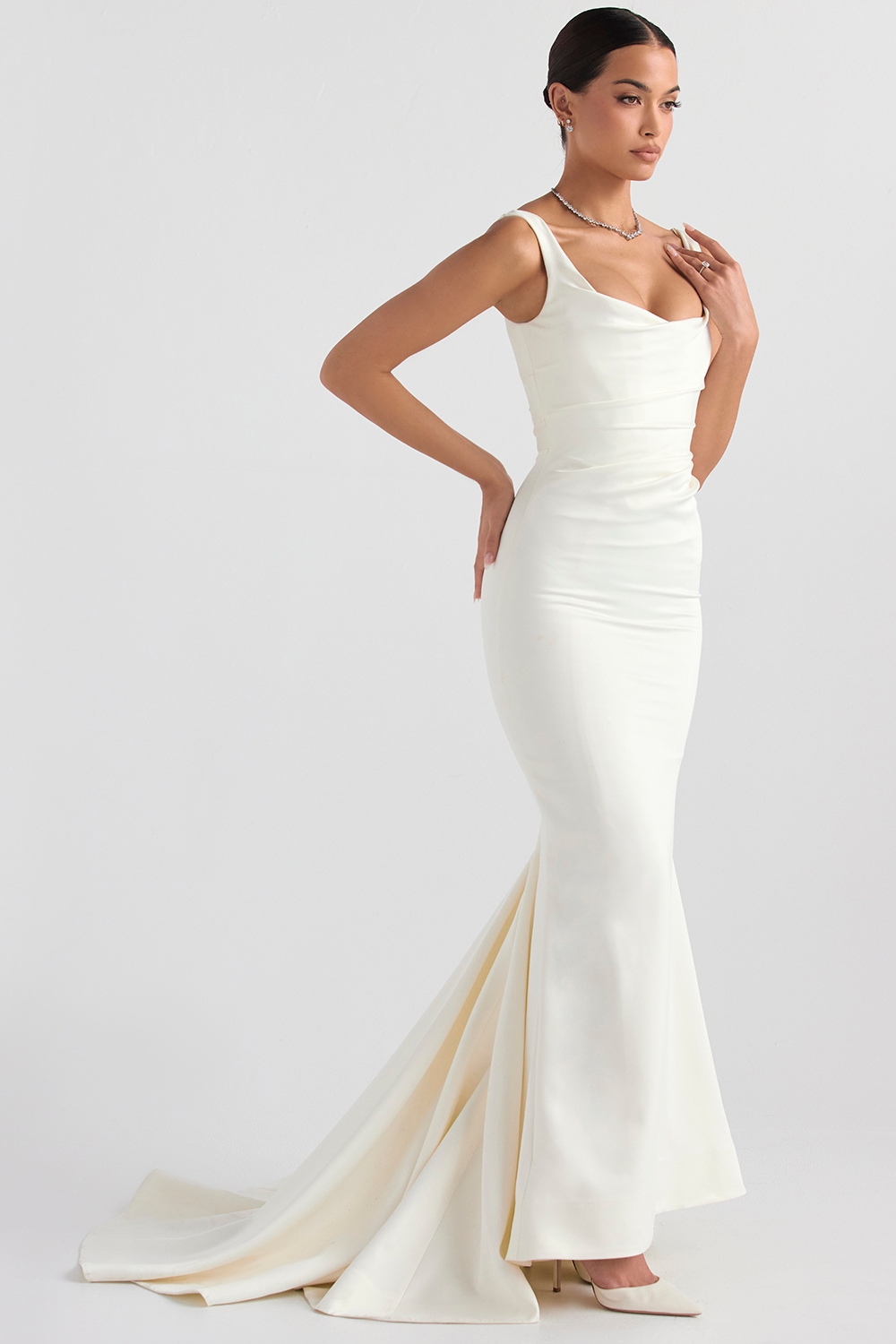 Off White Satin Mermaid Bridal Gown