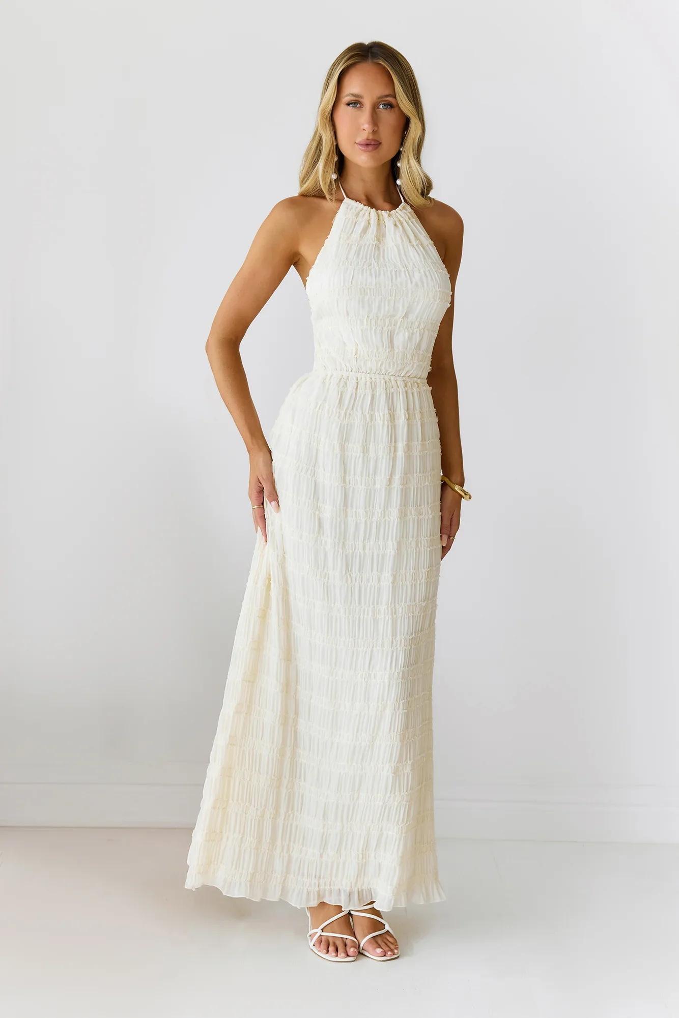 Sultry Samba Halter Maxi Dress Cream - luluinthesky