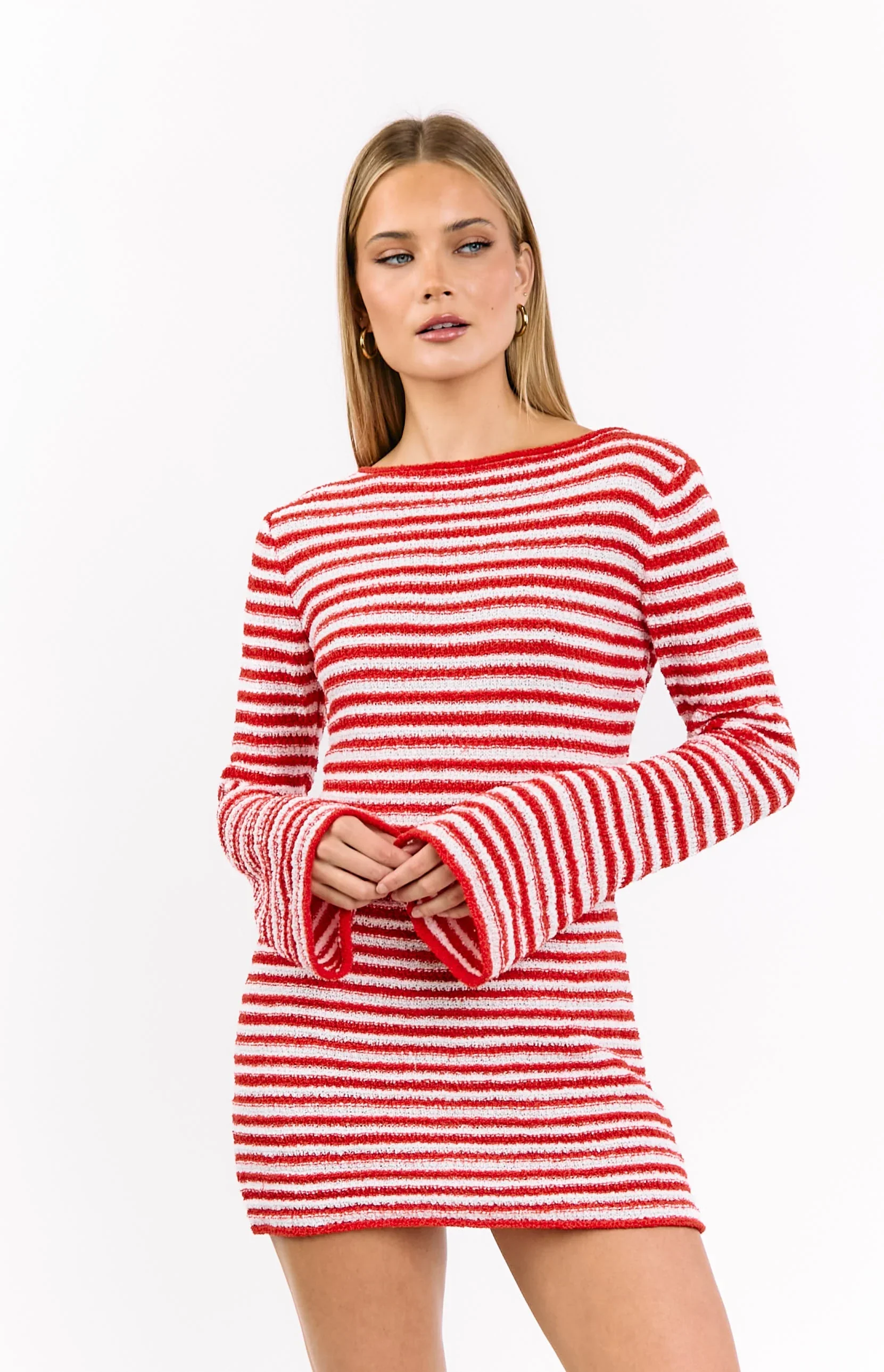 Elmer Red Stripe Long Sleeve Knit Mini Dress