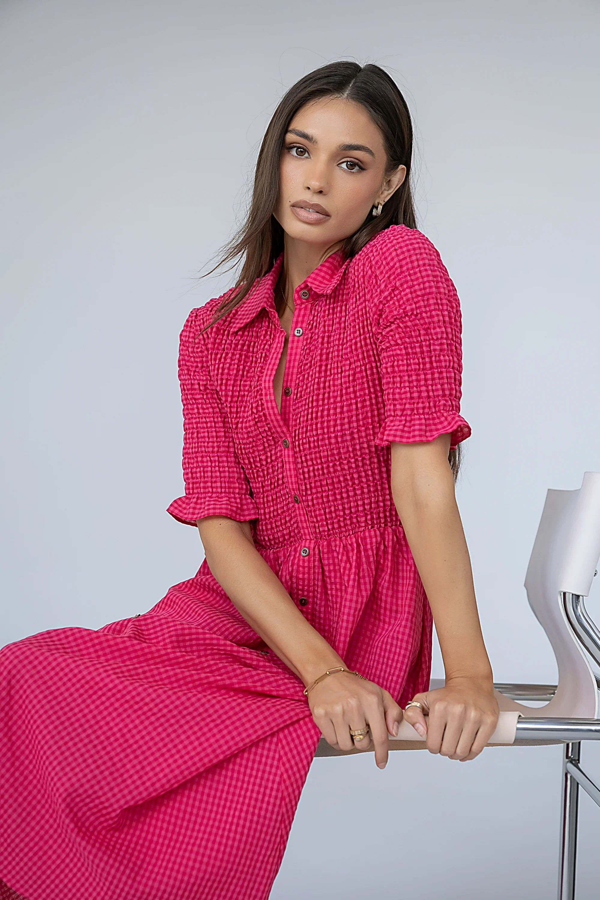 Jonas Gingham Midi Dress in Pink