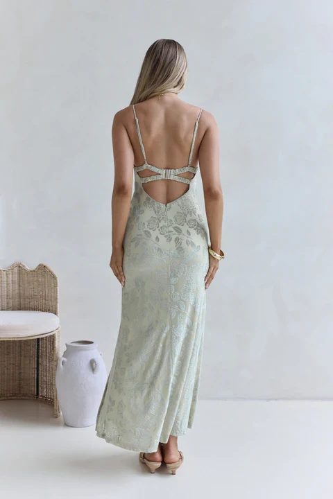 Far And Away Mesh Maxi Dress Sage