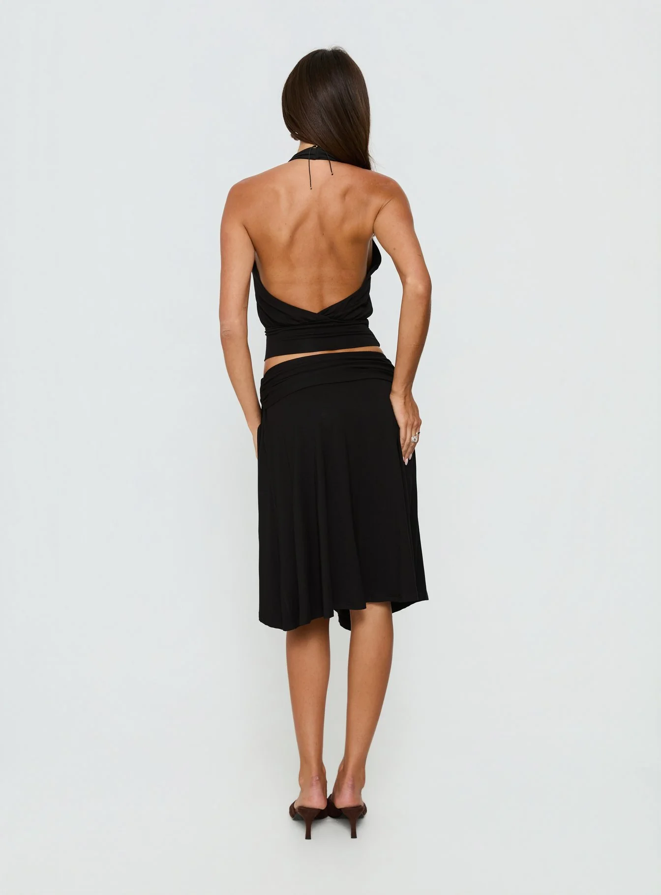 Soft Focus Tie Waist Midi Skirt Black