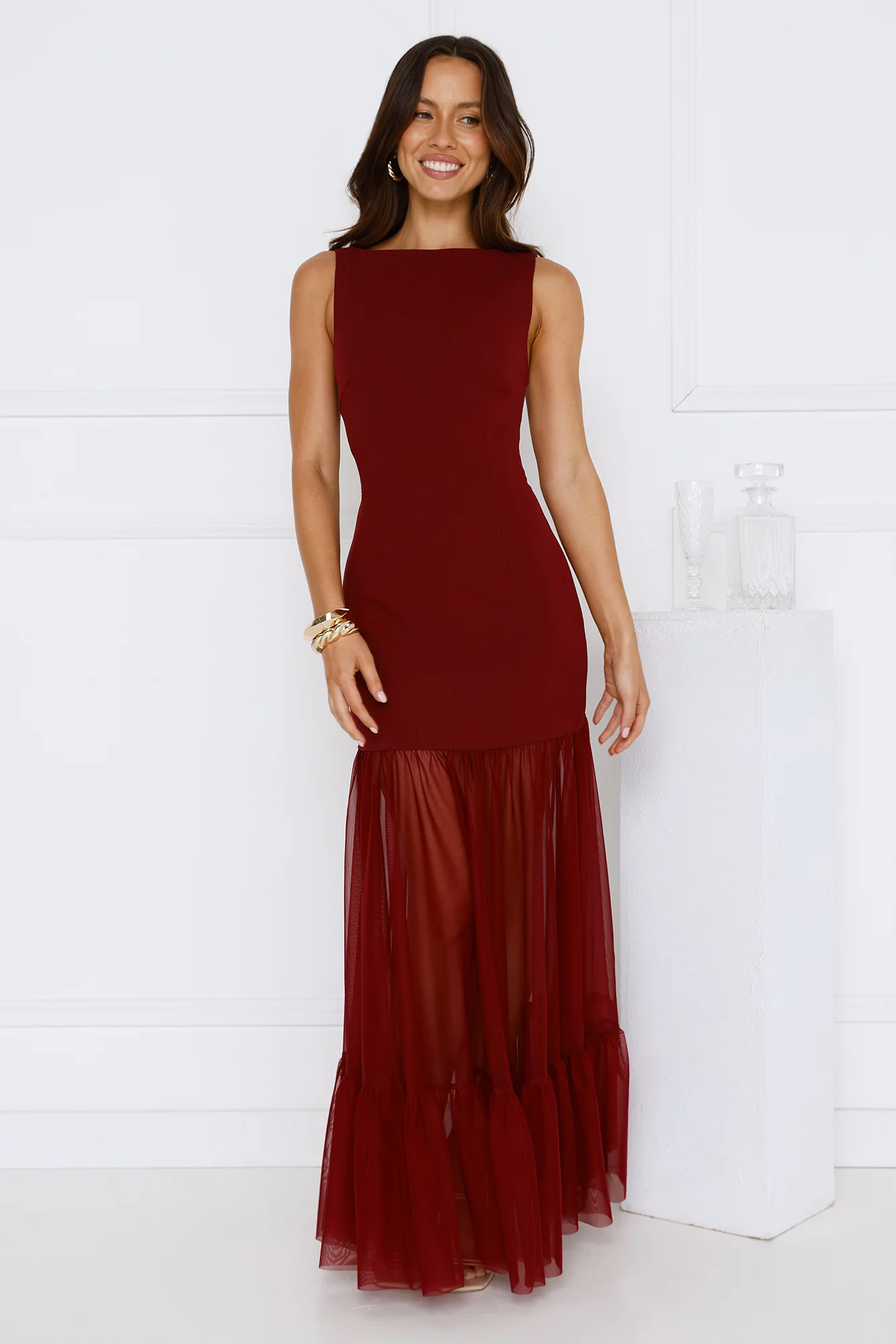 Chic Whispers Maxi Dress Burgundy