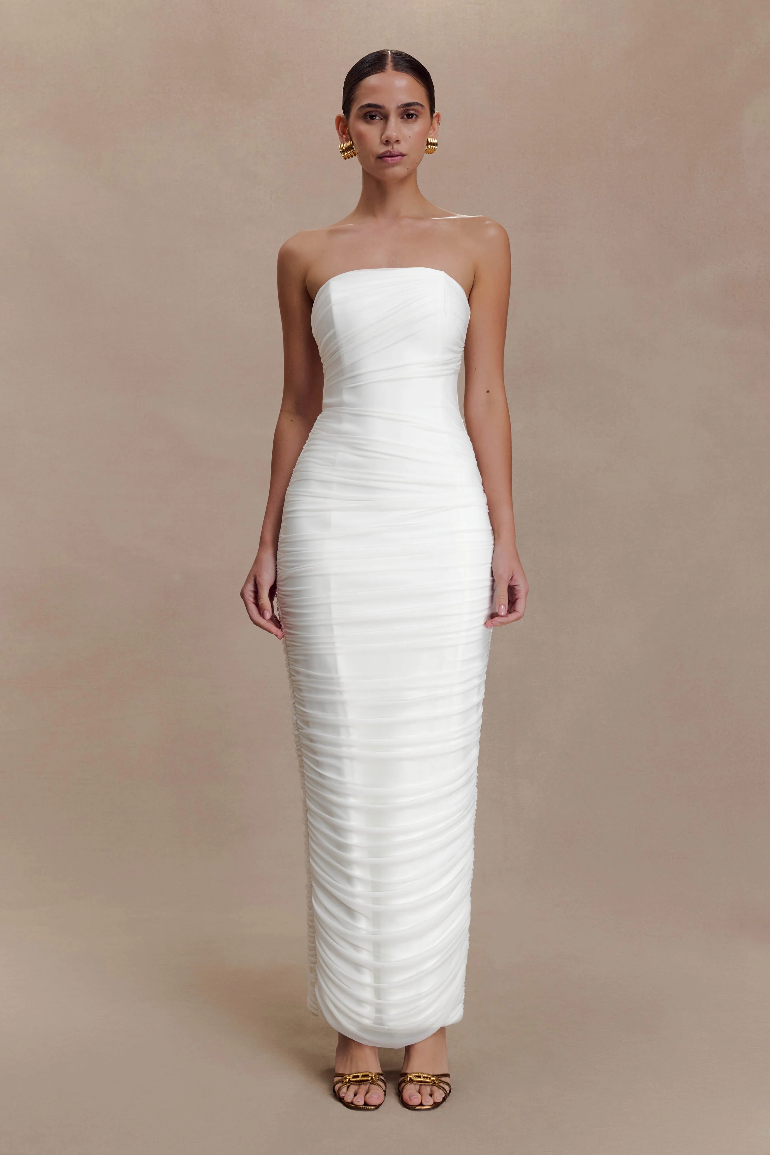 Jianna Strapless Mesh Maxi Dress - Ivory