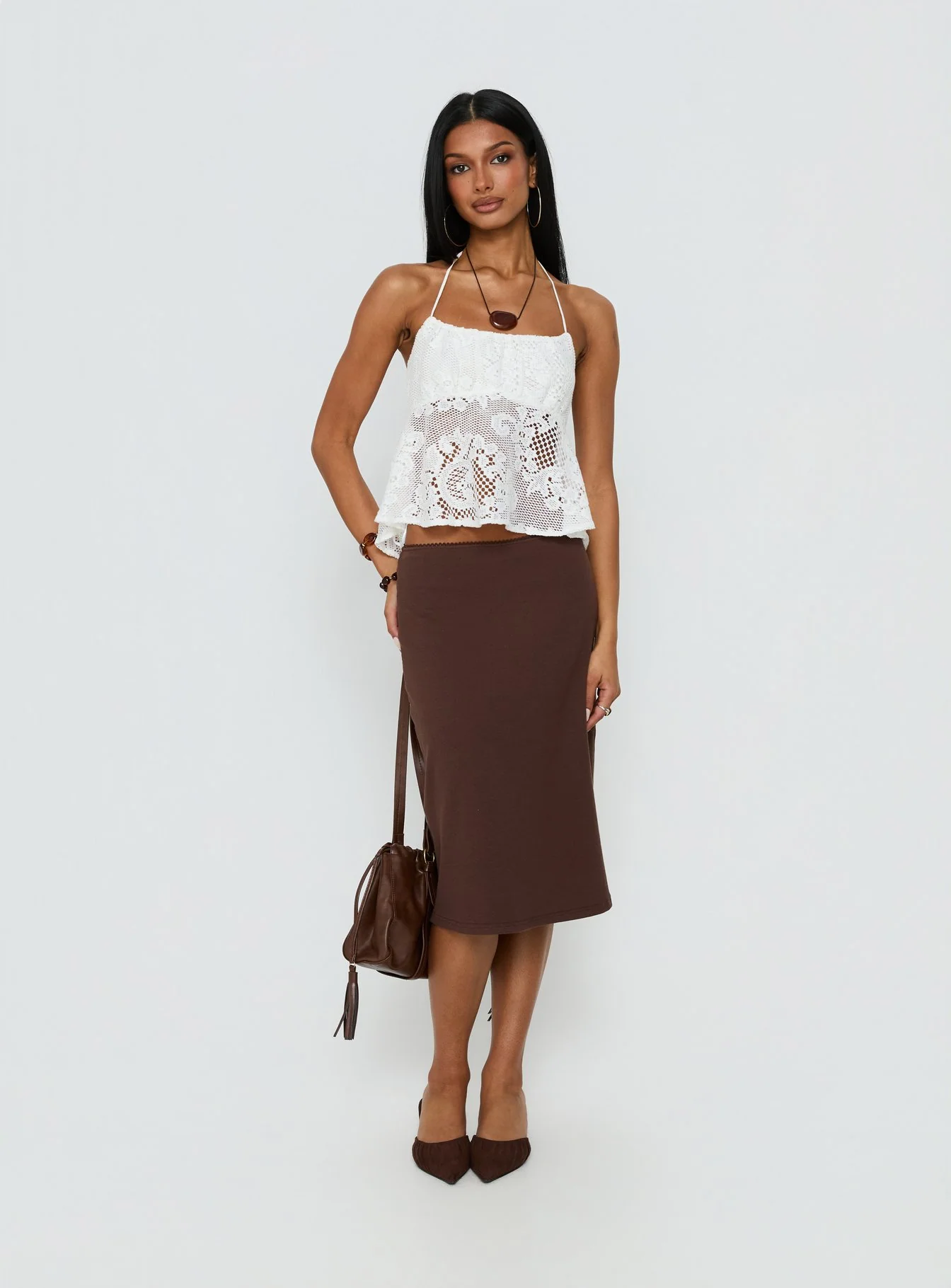 Solenne Sheer Crochet Lace Top White