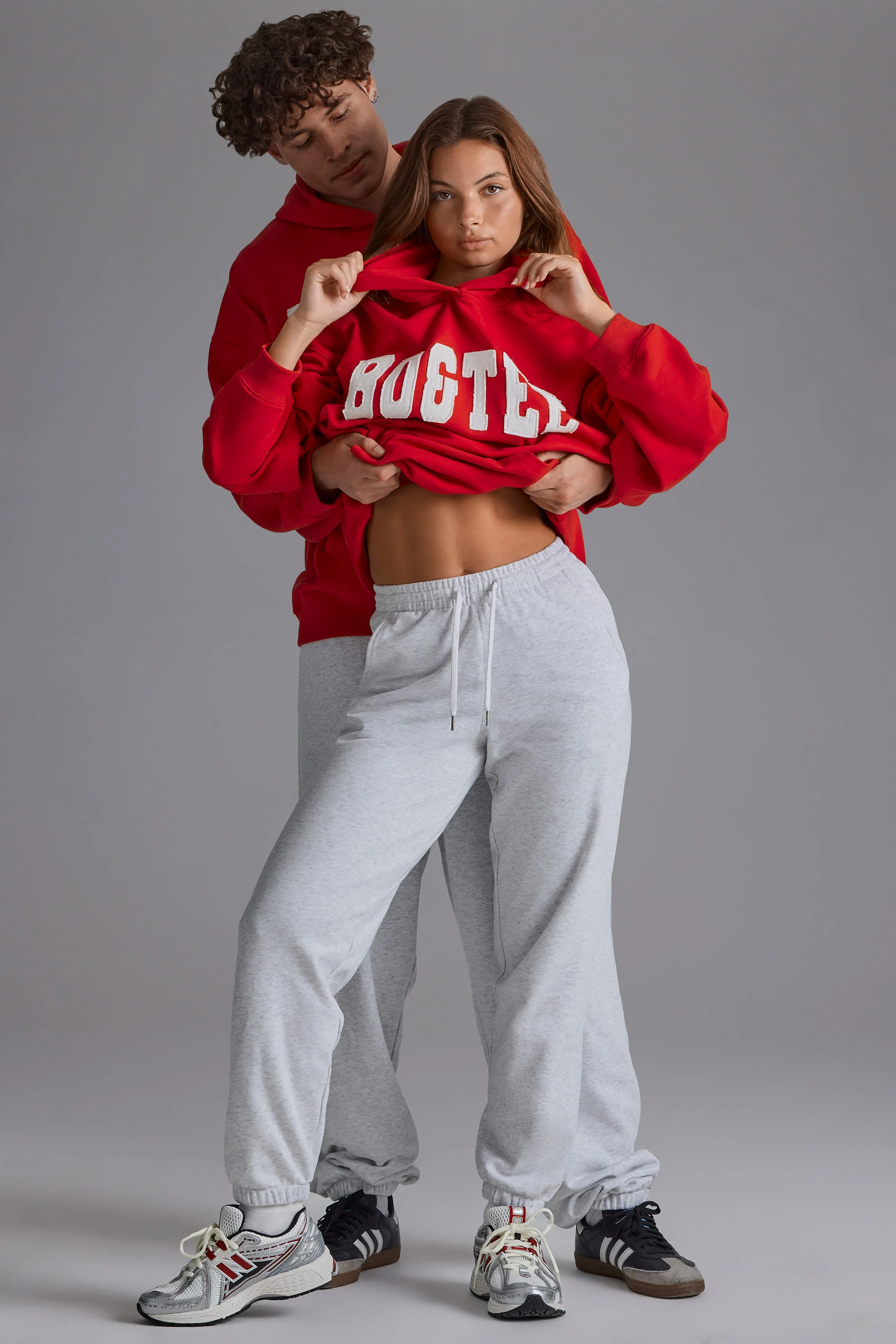 Soft Cotton Jersey Relaxed Mid-Rise Joggers in Grey Marl