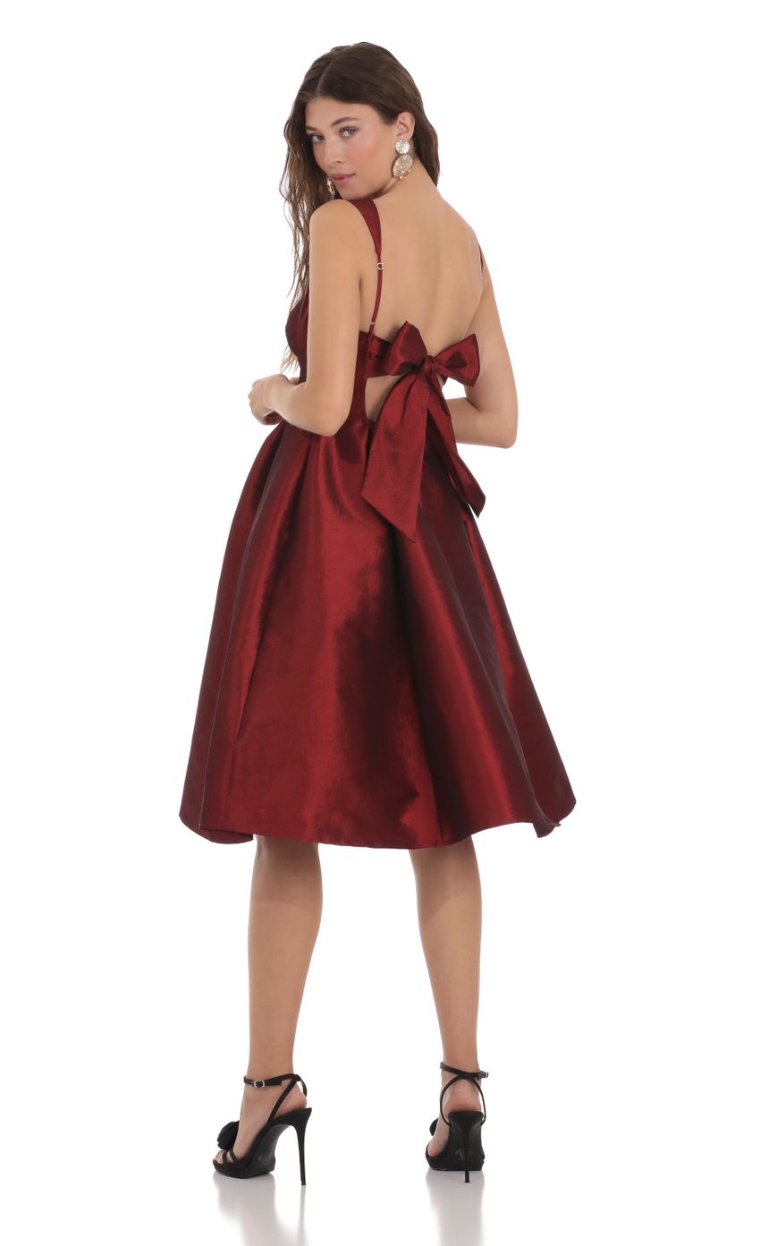 Square Neck Flare Midi Dress in Maroon