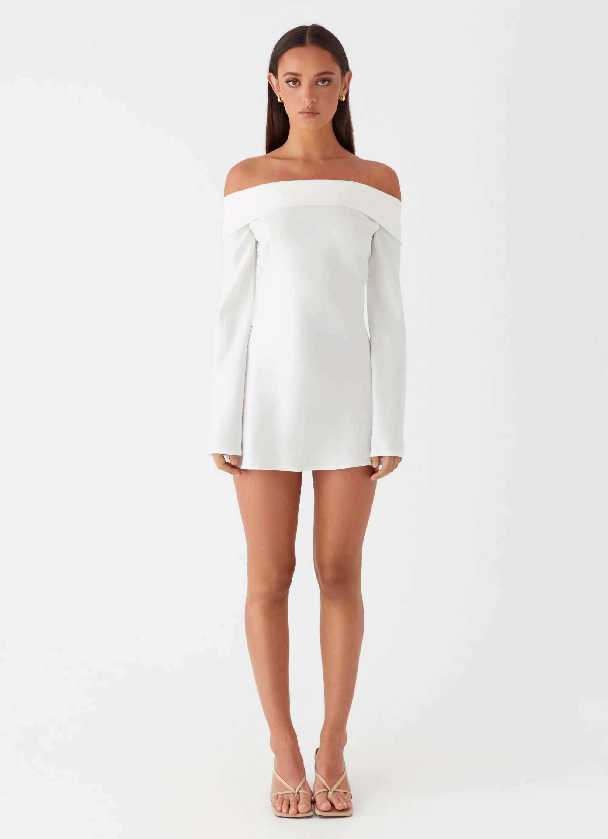 Lumina Long Sleeve Mini Dress - White - luluinthesky