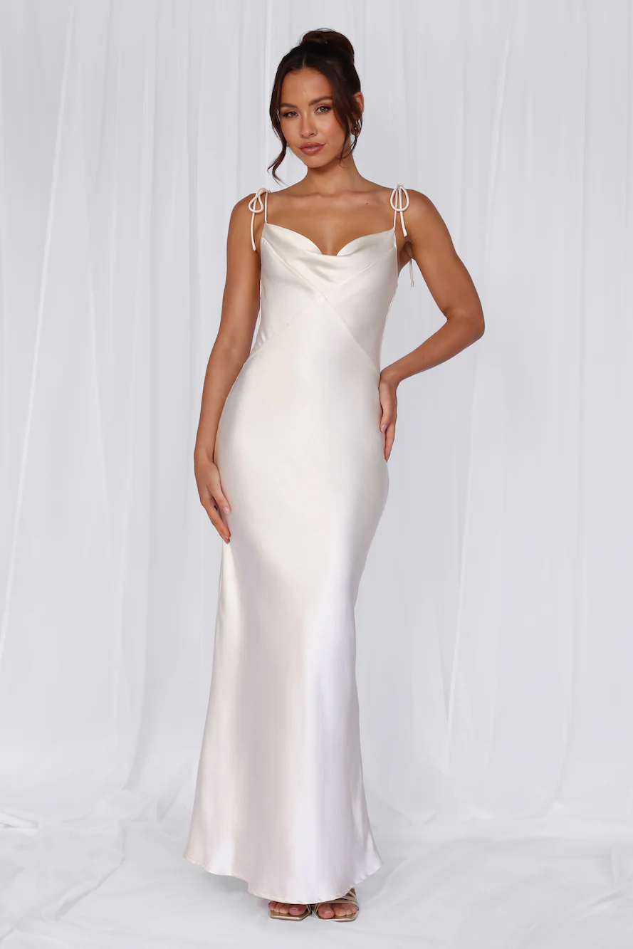 HELLO MOLLY The Penelope Cowl Satin Maxi Dress Pearl - luluinthesky