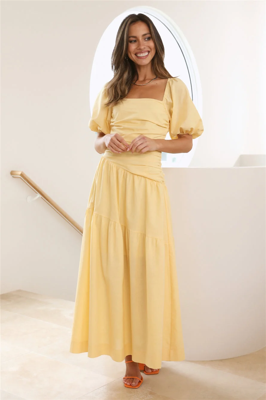 Marigold Puff-Sleeve Tiered Midi Dress