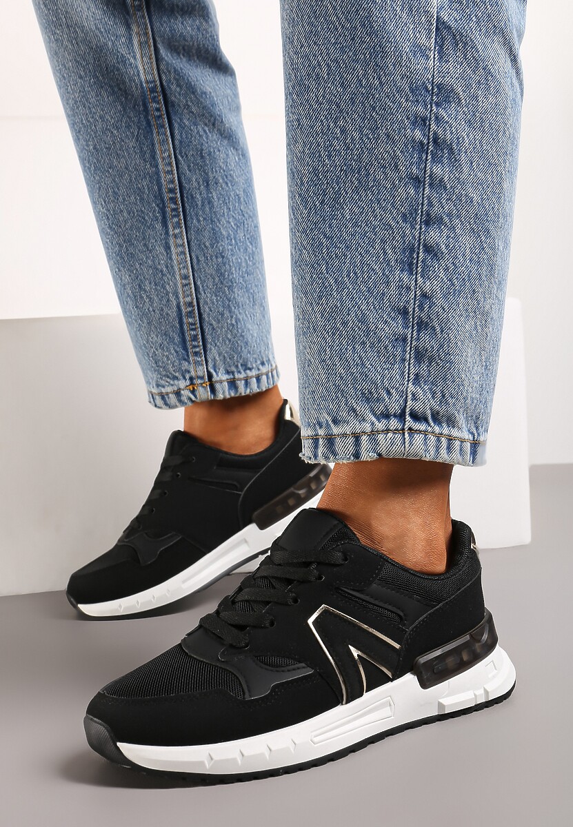 Czarne Płaskie Sneakersy przed Kostkę z Ekozamszu ze Sznurowaniami Jrines