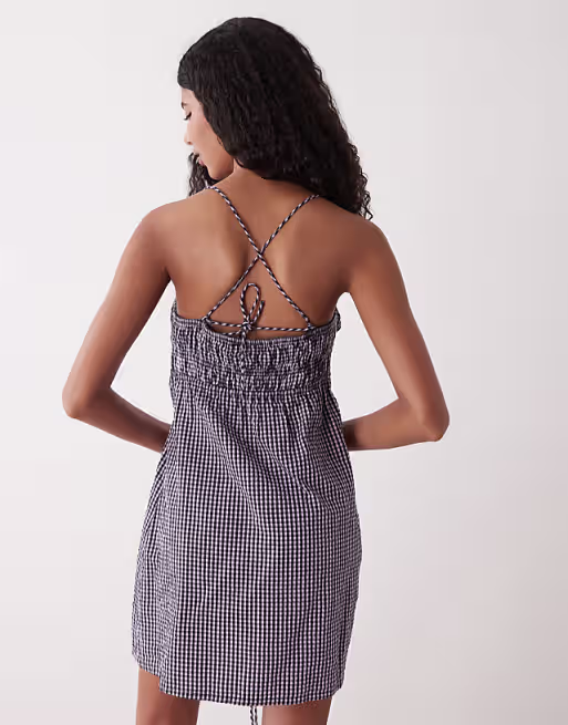 COLLUSION channel detail mini dress in lilac gingham