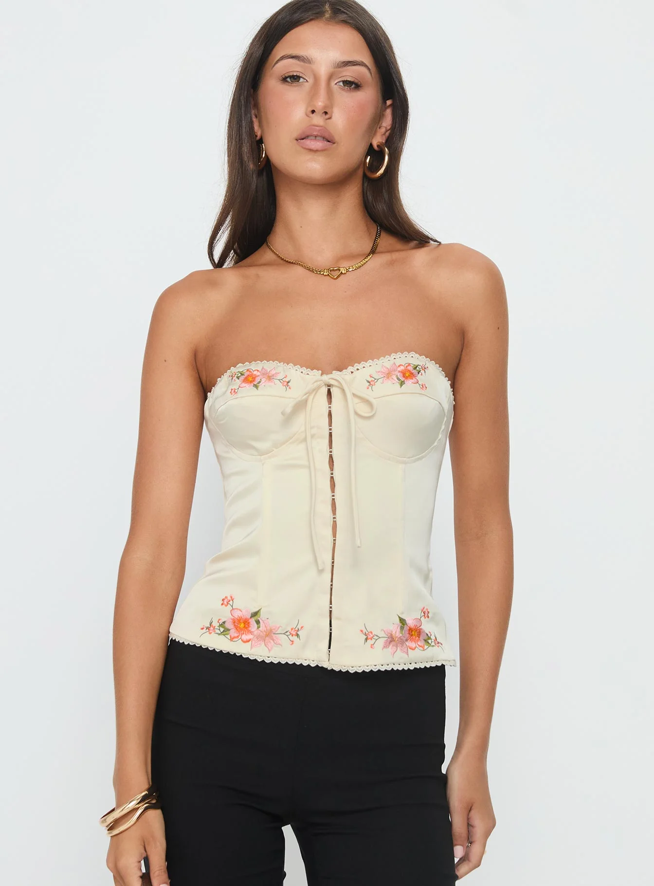 Jazzy Strapless Corset Top Cream Floral