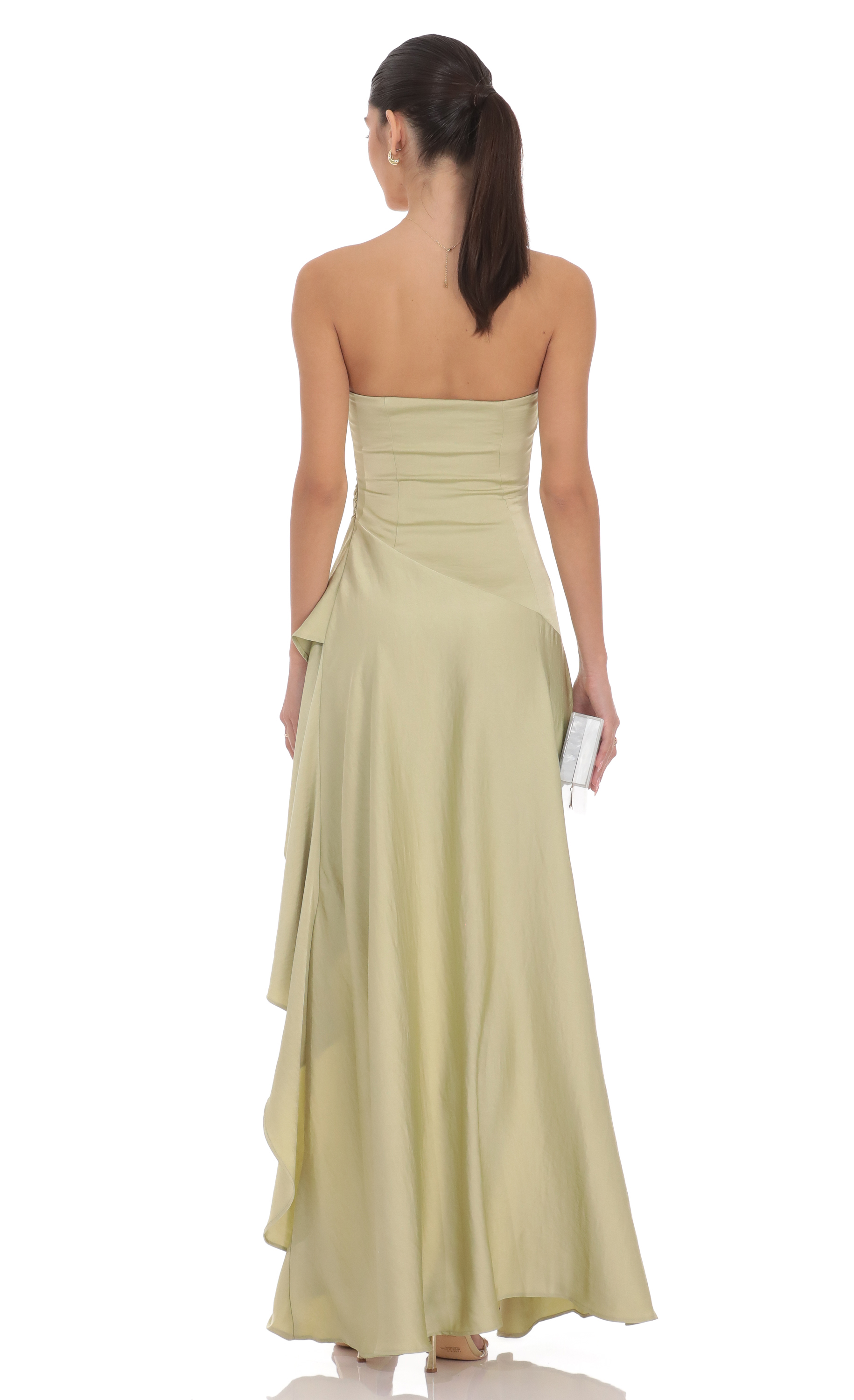 Satin High Low Maxi Dress in Chartreuse - luluinthesky