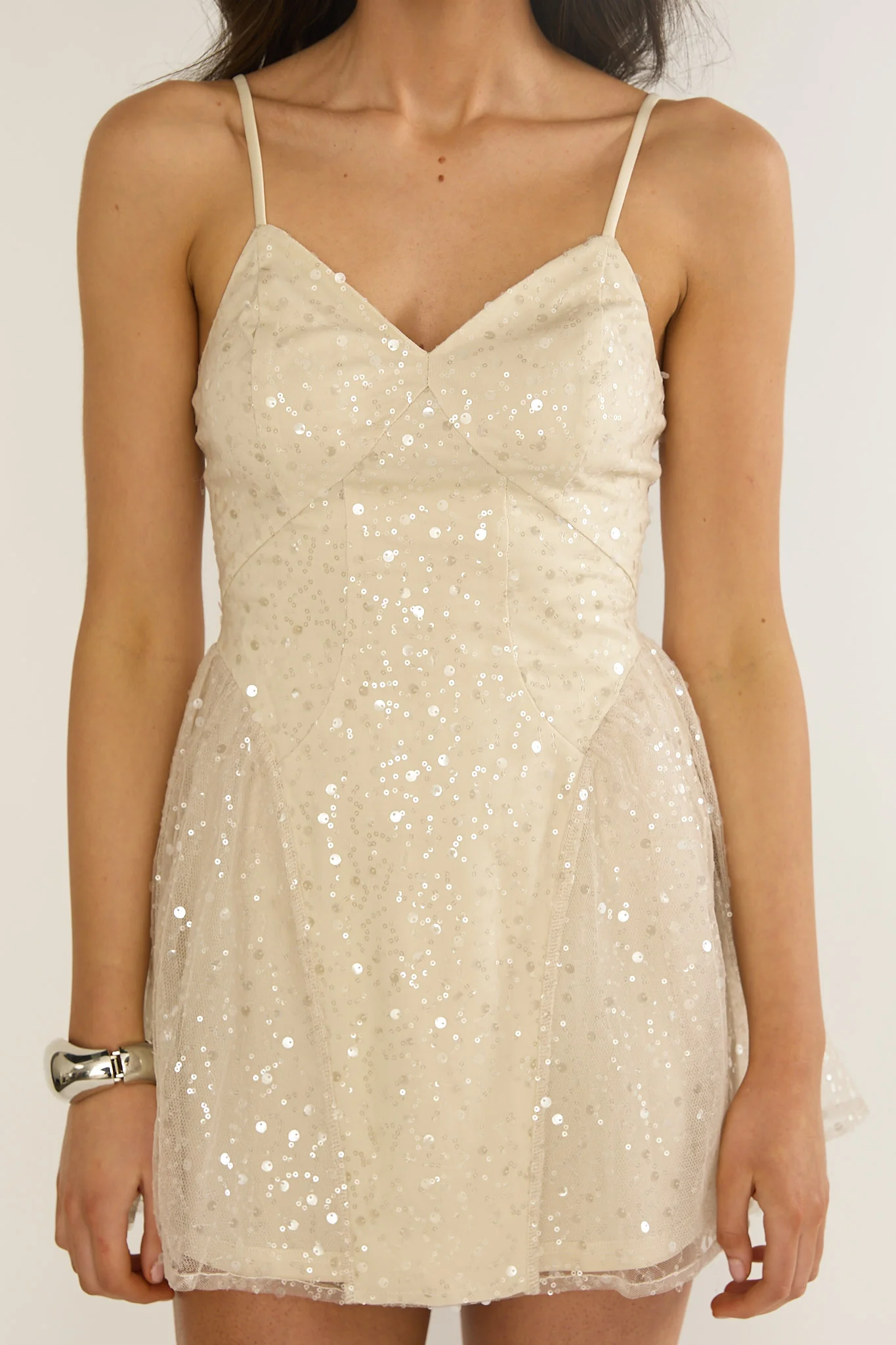 Roselisse Cami Strap Sequin Mini Dress Oyster