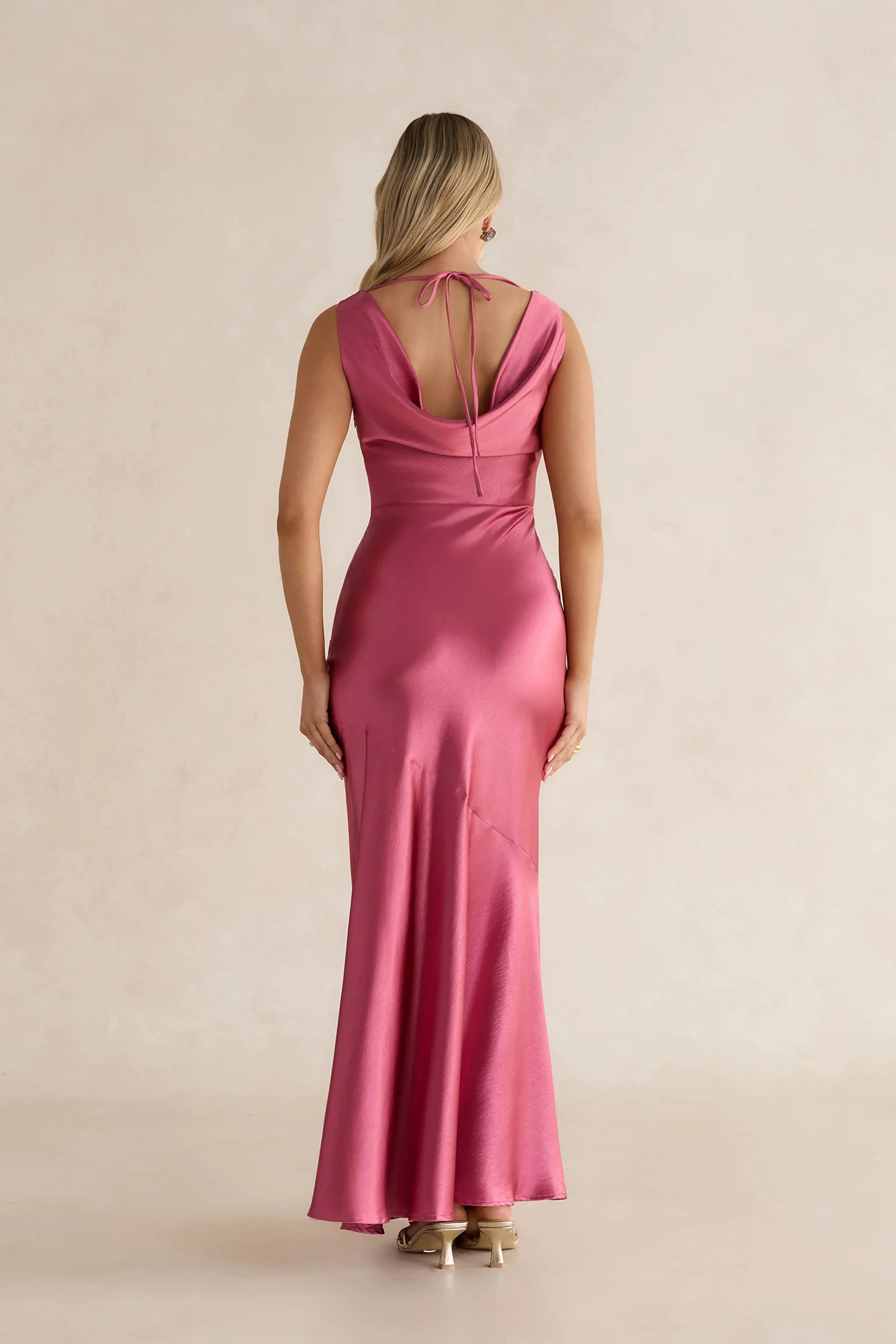 Glistening Light Satin Maxi Dress Magenta